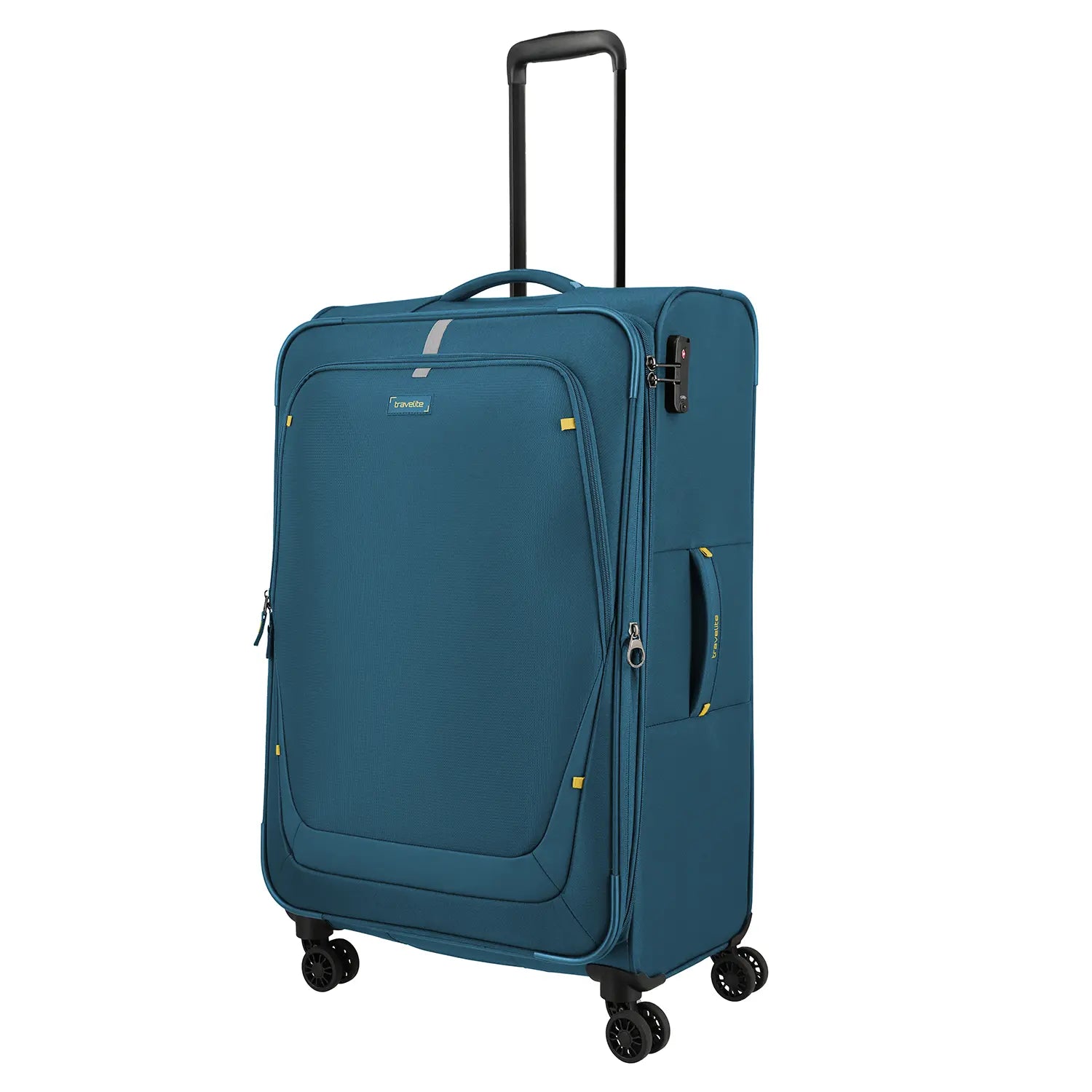 Travelite Umbria 4-Rollen Trolley L 77 cm in Petrol - Frontansicht großer Koffer