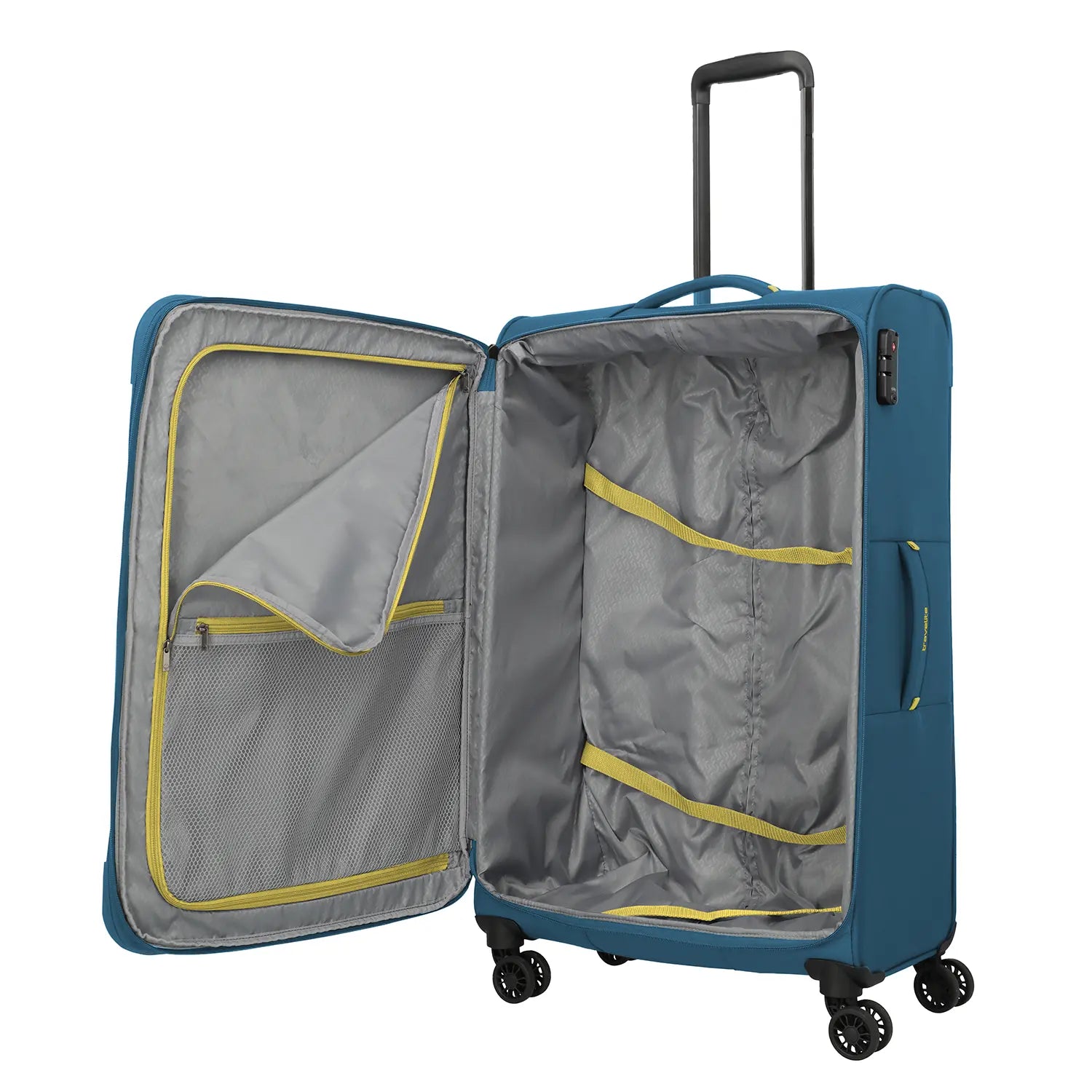 Travelite Umbria L Koffer geöffnet - großzügige Innenaufteilung mit Packgurten