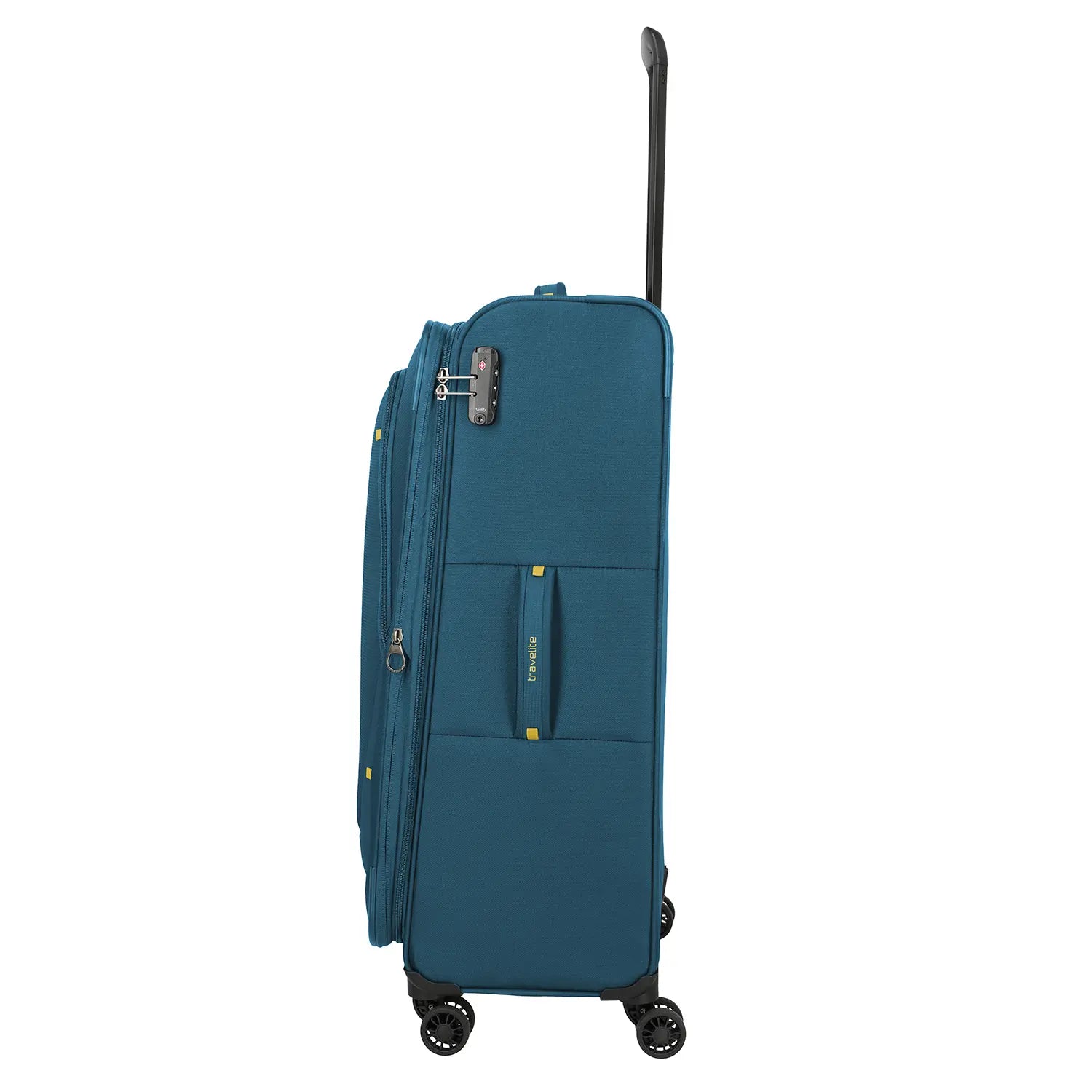 Travelite Umbria 4 Leichtlaufrollen - Seitenansicht mit 360° drehbare Spinner-Rollen