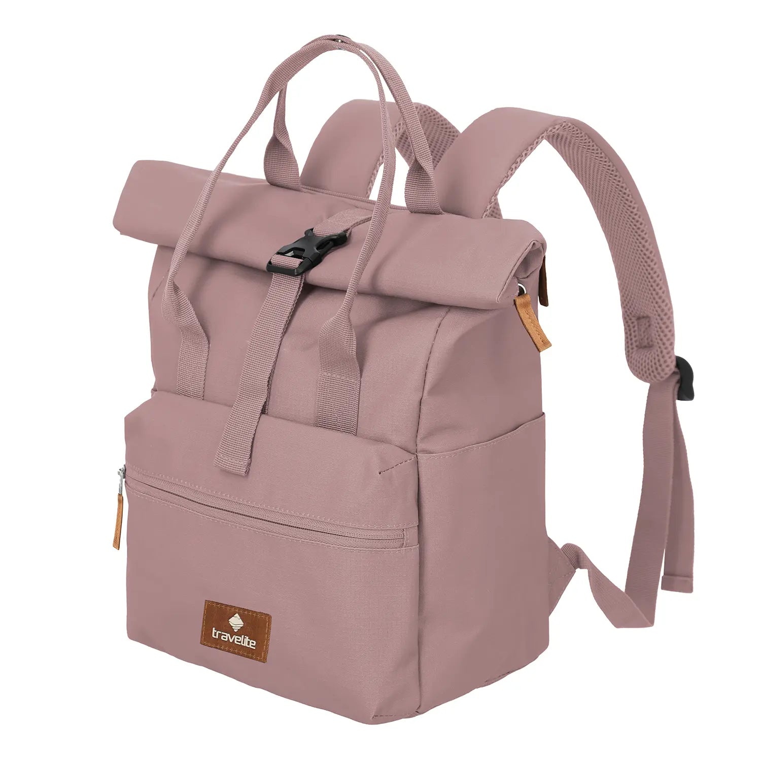 Travelite Basics Rolltop Rucksack 37 cm Smoky Rose – vielseitiger Rucksack für Arbeit, Schule und Freizeit