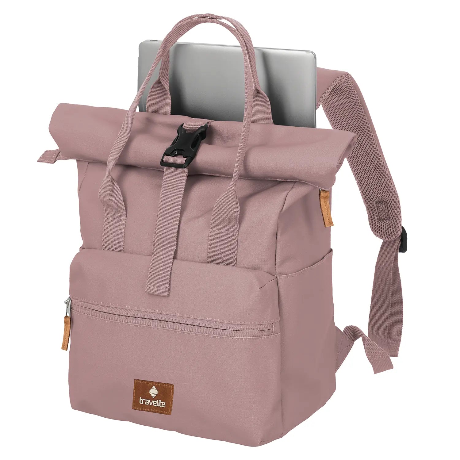 Travelite Basics Short Handle Rollup Rucksack Smoky Rose – leichter, praktischer und moderner Tagesrucksack 37 cm