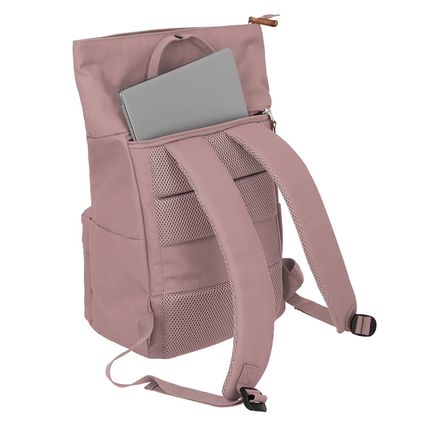 Rückansicht Travelite Basics Short Handle Rollup Backpack Smoky Rose – Verdecktes Laptopfach