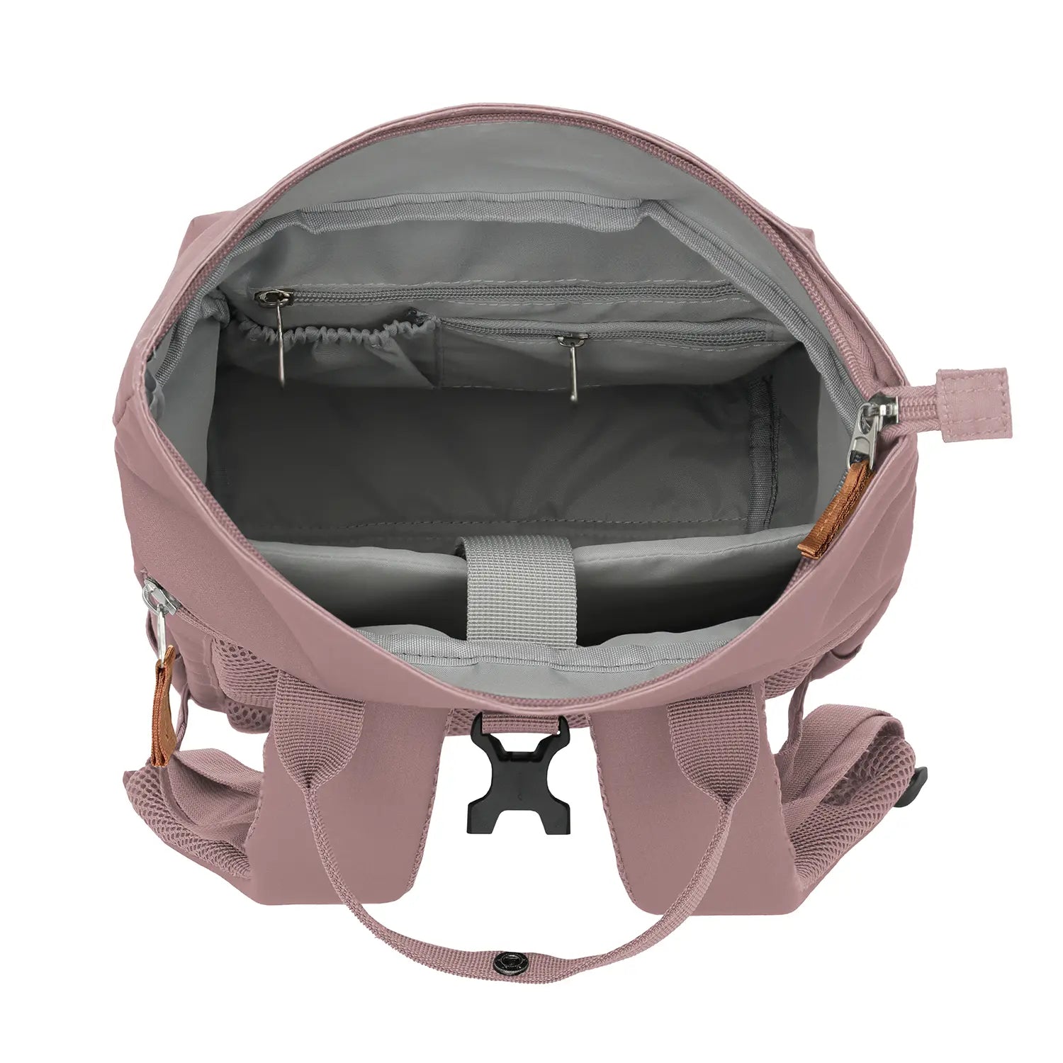 Innenansicht Travelite Basics Short Handle Rollup Rucksack Smoky Rose – hochwertiger Rolltop-Verschluss und robuste Verarbeitung