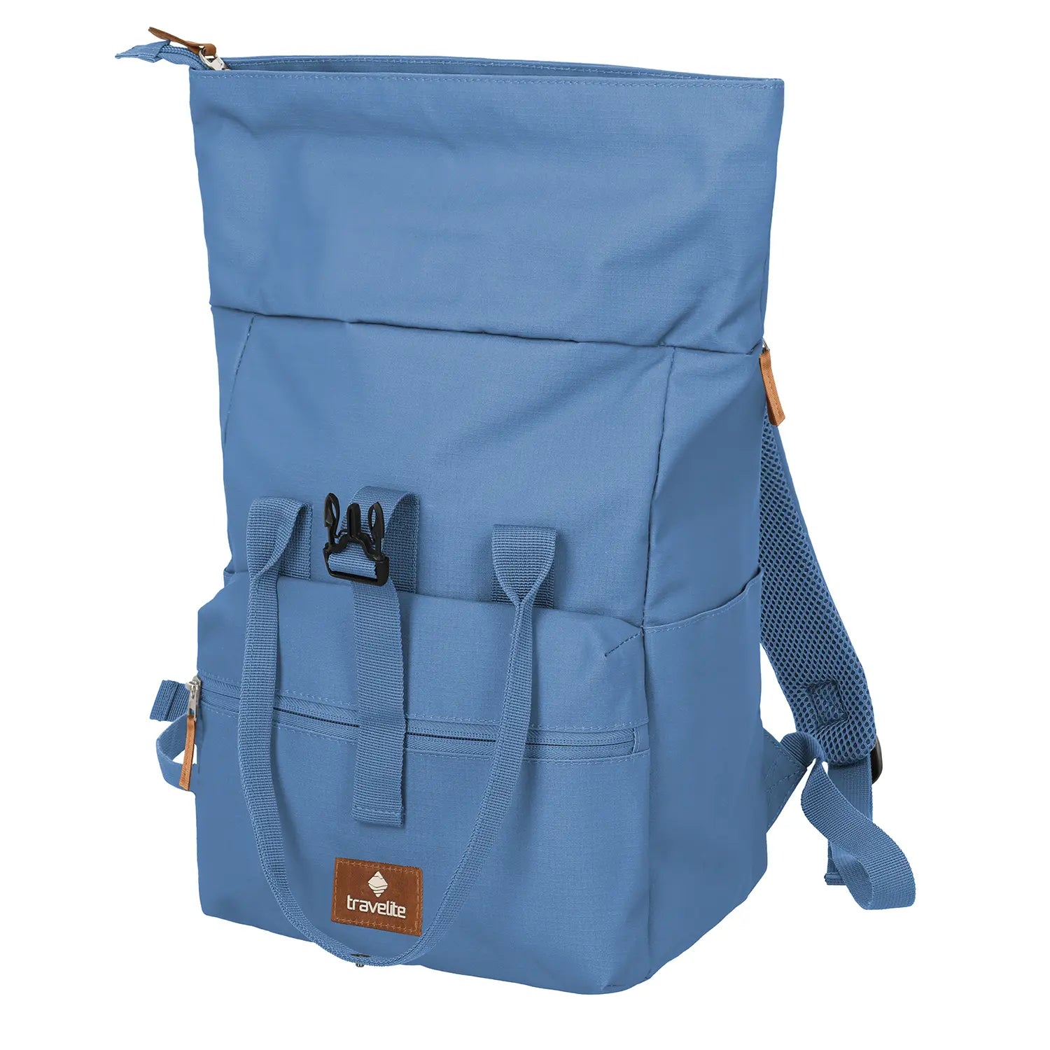 Travelite Basics Short Handle Rollup Rucksack Denim – praktischer, leichter und moderner Tagesrucksack 37 cm