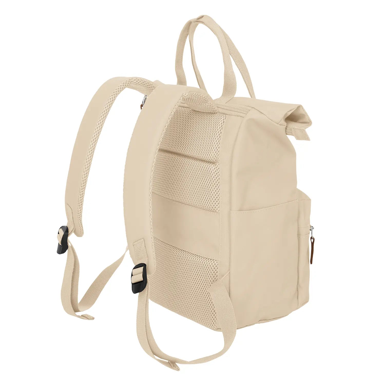 Seitenansicht Travelite Basics Short Handle Rollup Rucksack 37 cm Off-White – praktischer Begleiter mit kurzen Tragegriffen