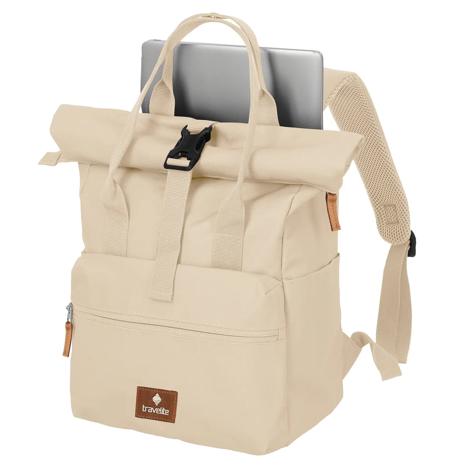 Travelite Basics Short Handle Rollup Rucksack Off-White – moderner, praktischer und leichter Tagesrucksack 37 cm
