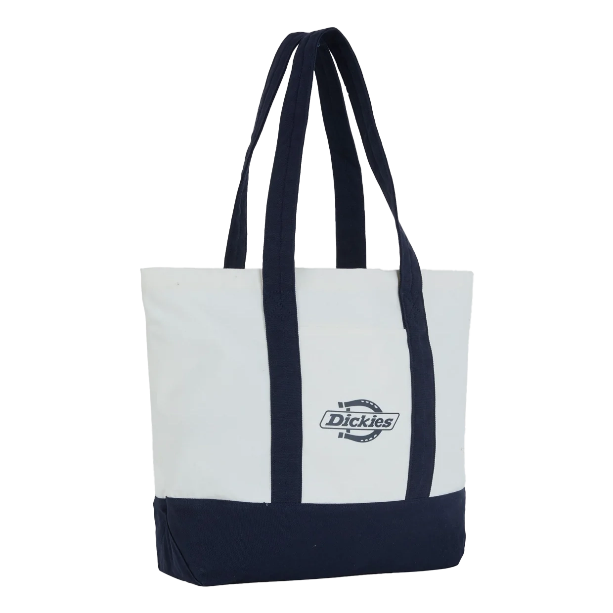 Dickies Logo Canvas Tote 49 cm in Night Sky – frontale Ansicht der weiß/blauen Canvas-Tasche