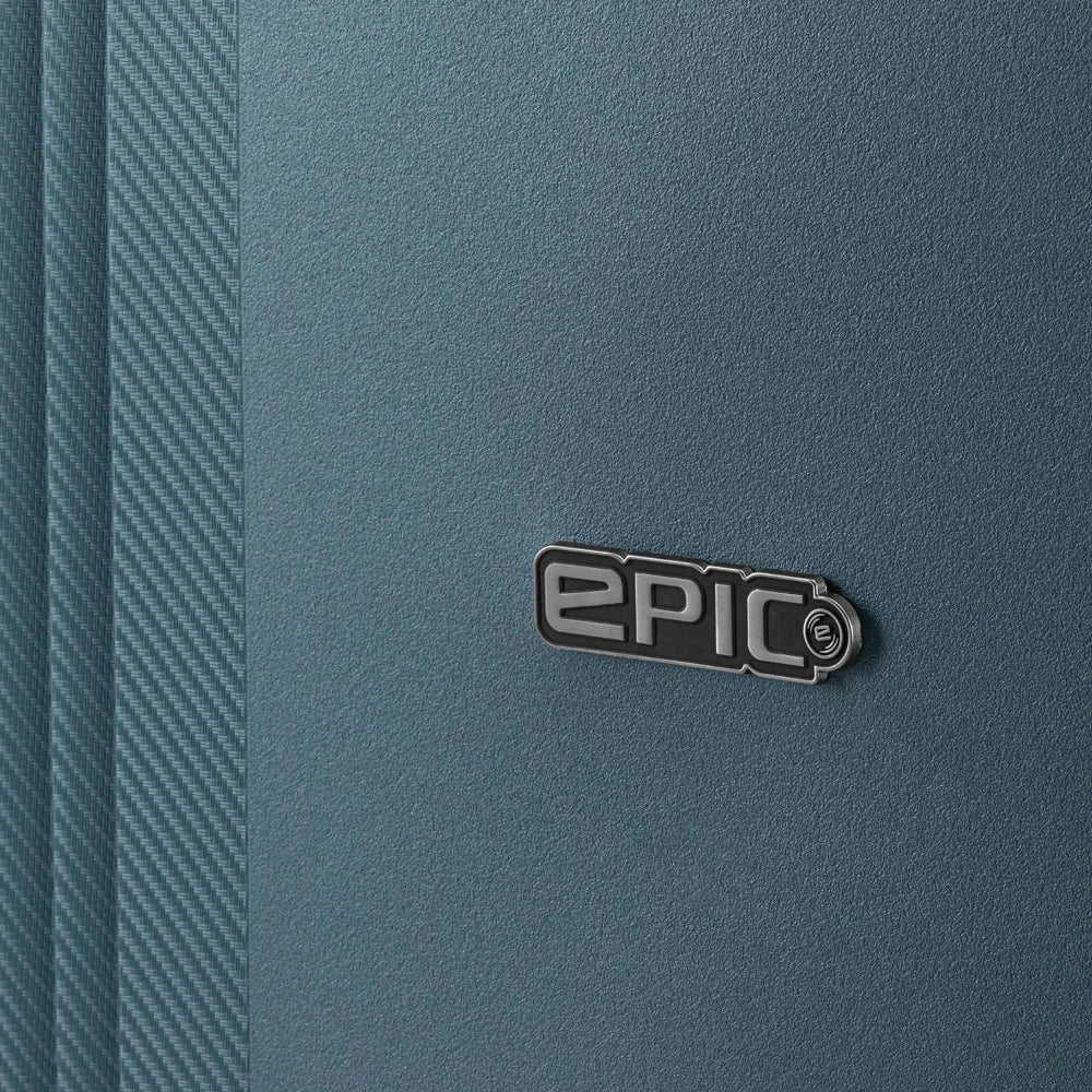 Epic Logo auf blauem Hartschalen-Trolley