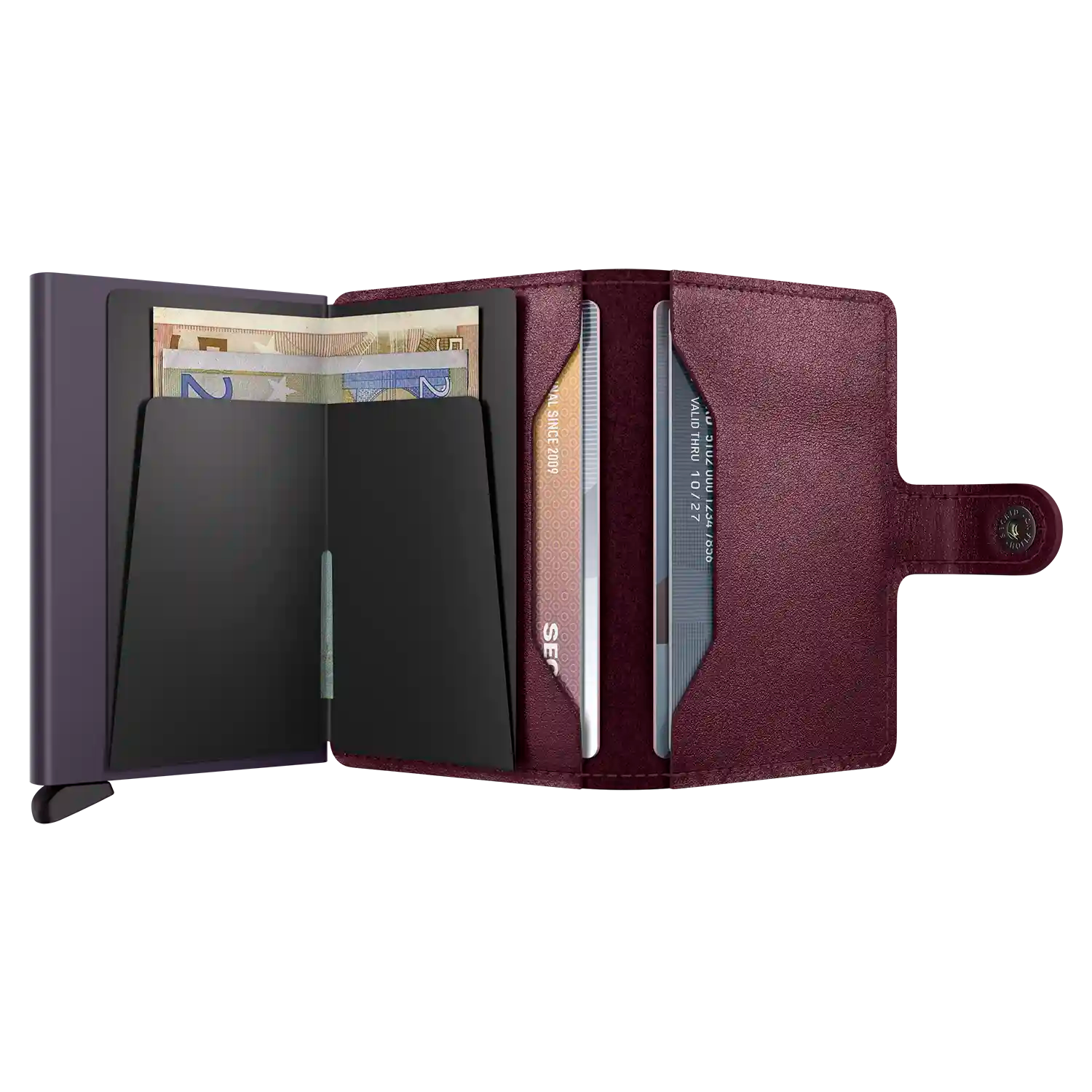 Secrid Wallets Miniwallet Original 10 cm in Cranberry - Aufgeklappte Ansicht mit Kartenfächern ohne Münzfach