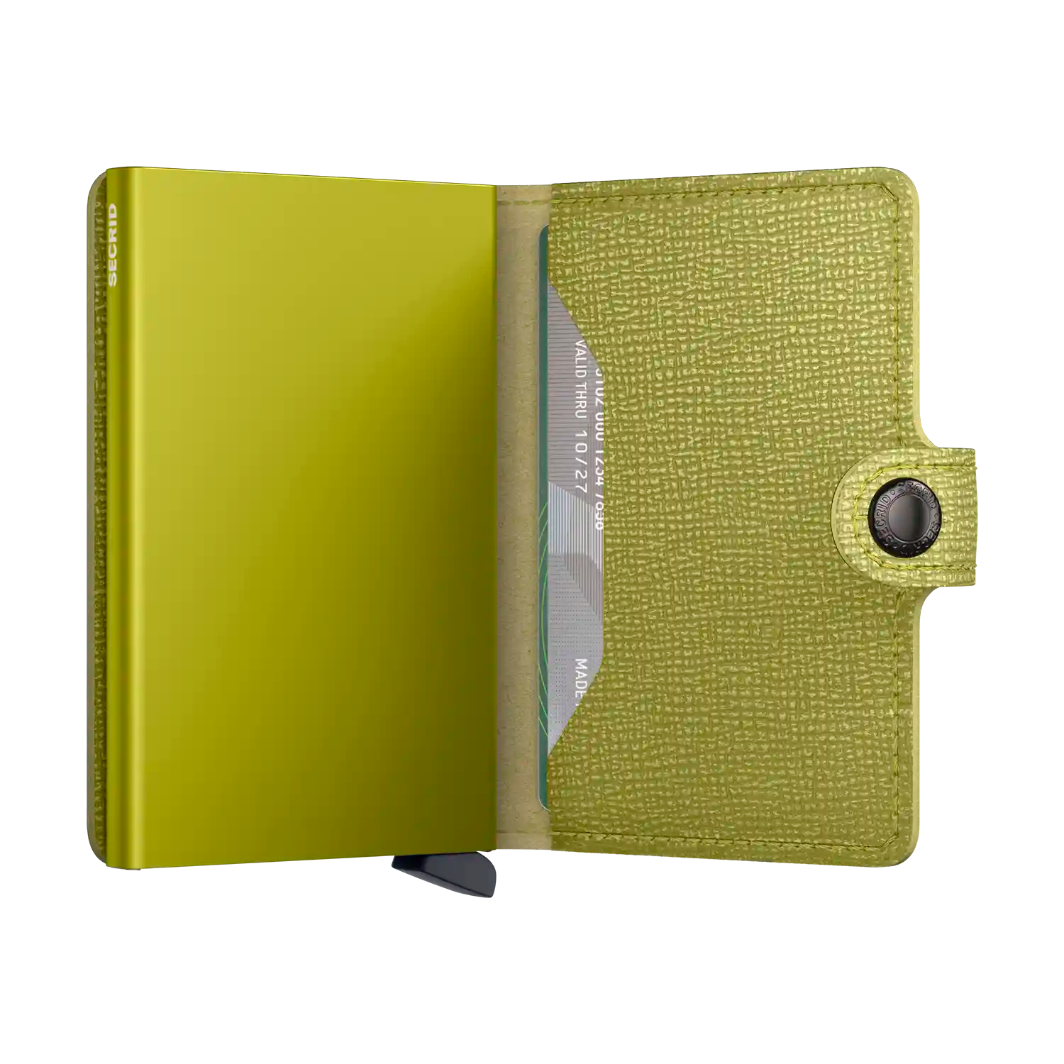 Secrid Miniwallet Crisple Lime - Aufgeklappte Ansicht mit Kartenfächern