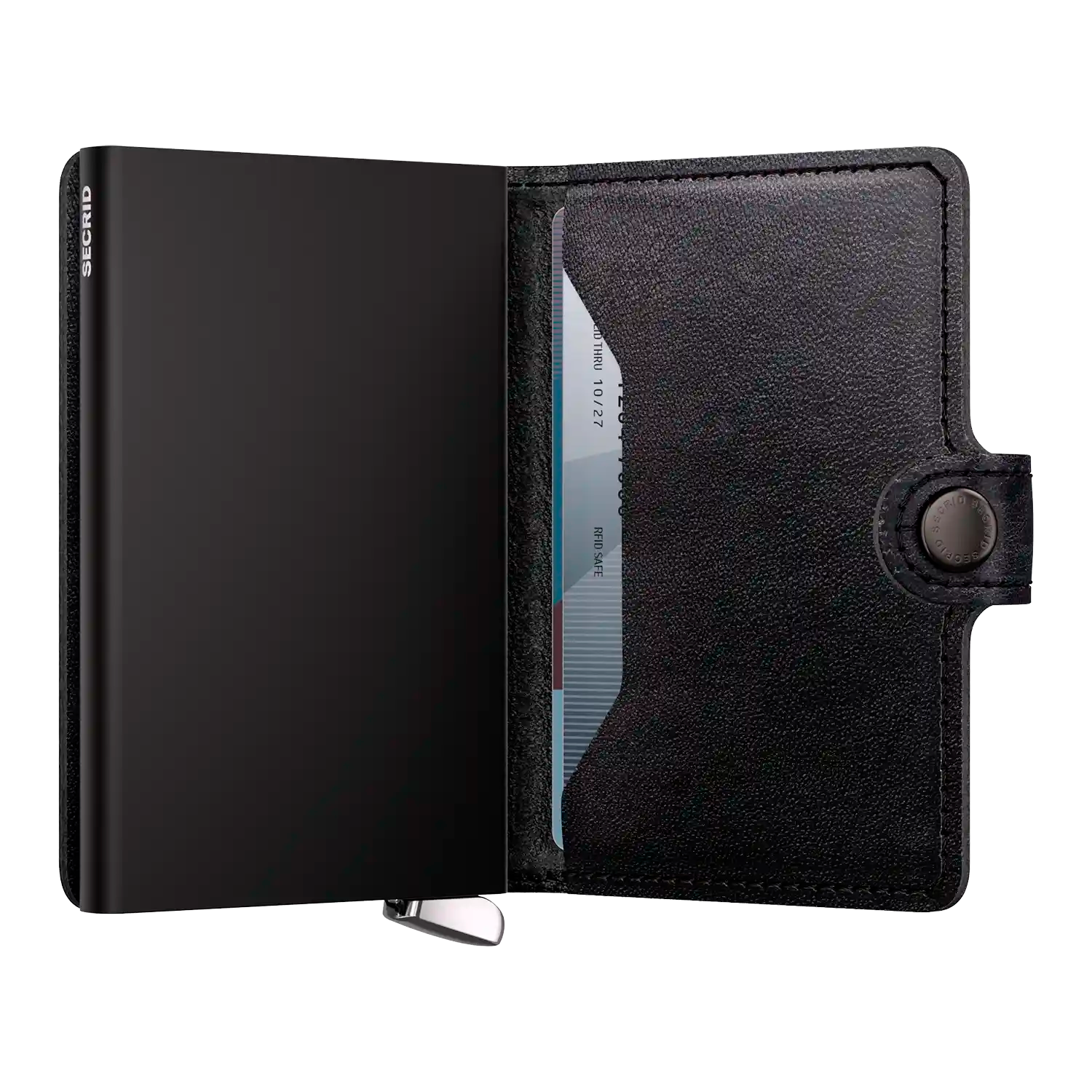 Innenansicht Secrid Premium Kollektion Miniwallet Emboss Lines Black 10 cm mit Cardprotector