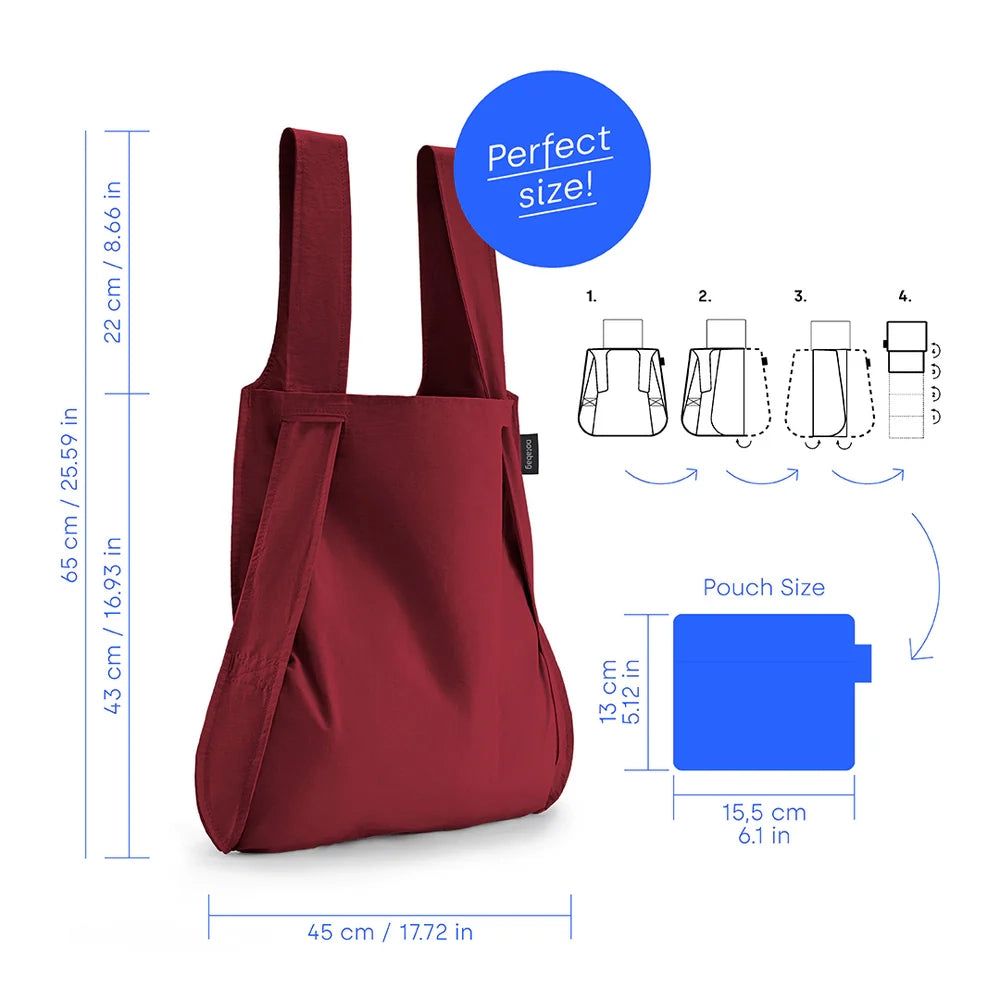 Notabag Original 65 cm Wine Red - Rucksack-Funktion mit verstellbaren Trägern