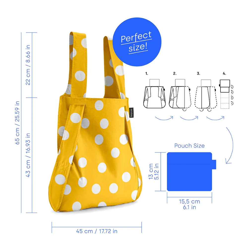 Notabag Original 65 cm Golden Dots - Rucksack-Funktion mit verstellbaren Trägern
