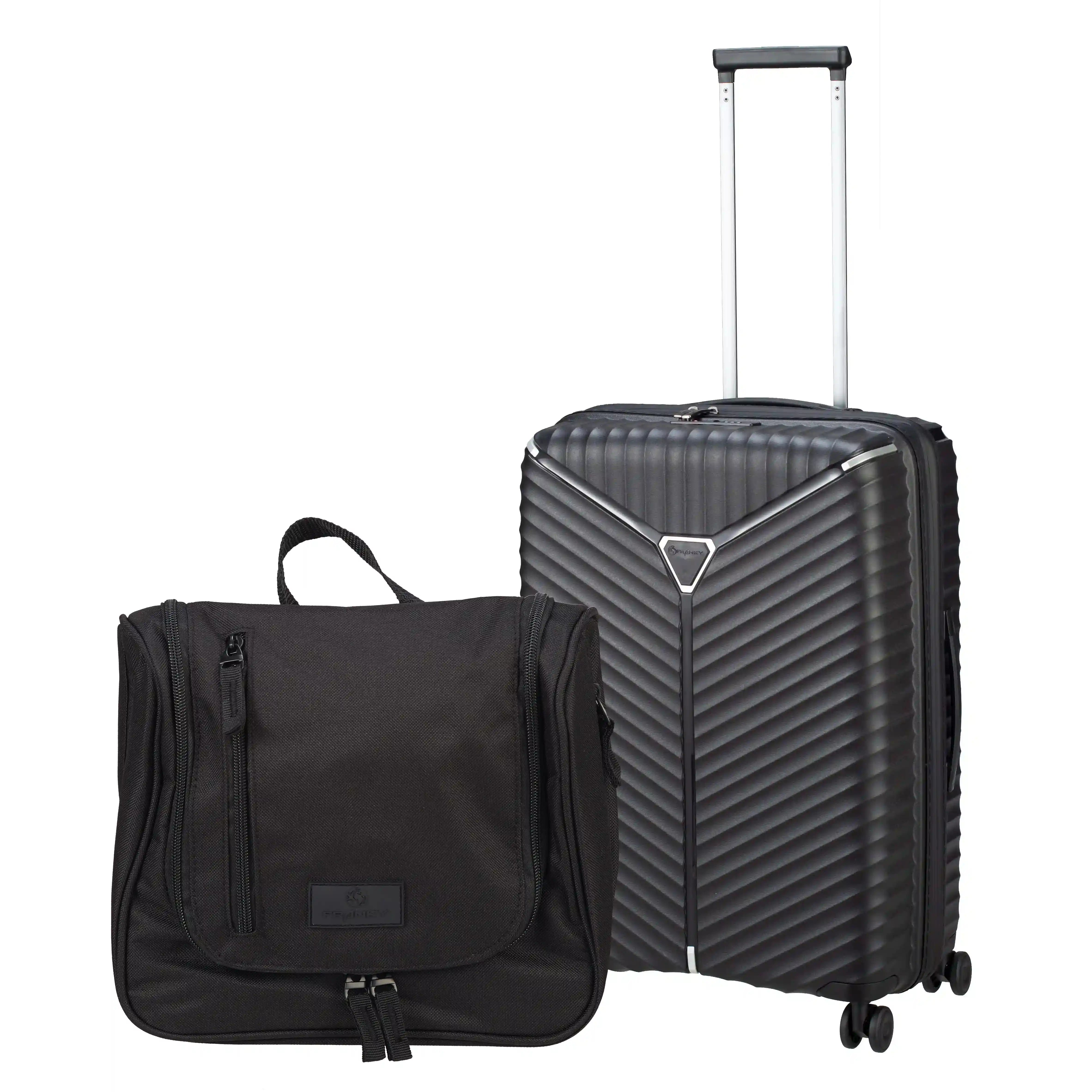 koffer-direkt.de Set Flight Lite II 4-Rollen Trolley 66 cm + Kulturtasche - Black