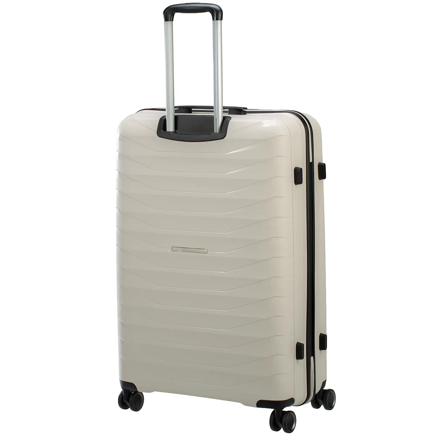 PP15 Trolley L Light Beige - Rückansicht mit ausziehbarem Teleskopgriff und 4 Spinner-Rollen
