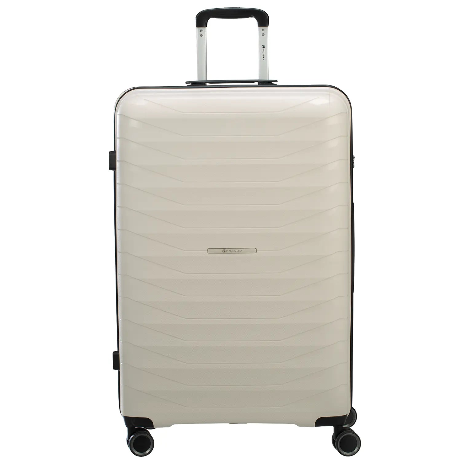 PP15 Hartschalenkoffer L Light Beige - Frontansicht mit TSA-Zahlenschloss und robustem Reißverschluss