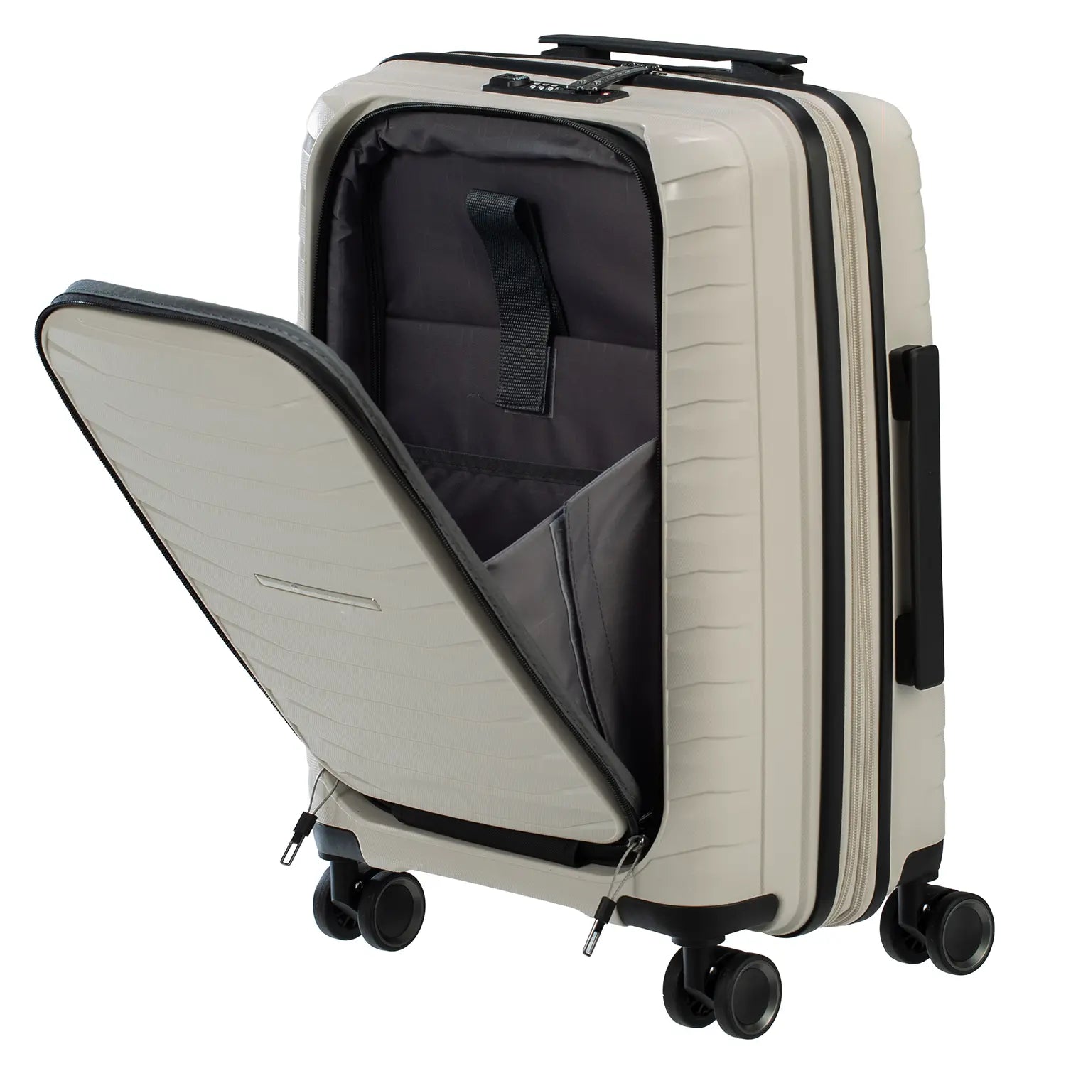 PP15 Handgepäck-Trolley Light Beige - Frontfach mit gepolstertem Laptopfach und TSA-Schloss