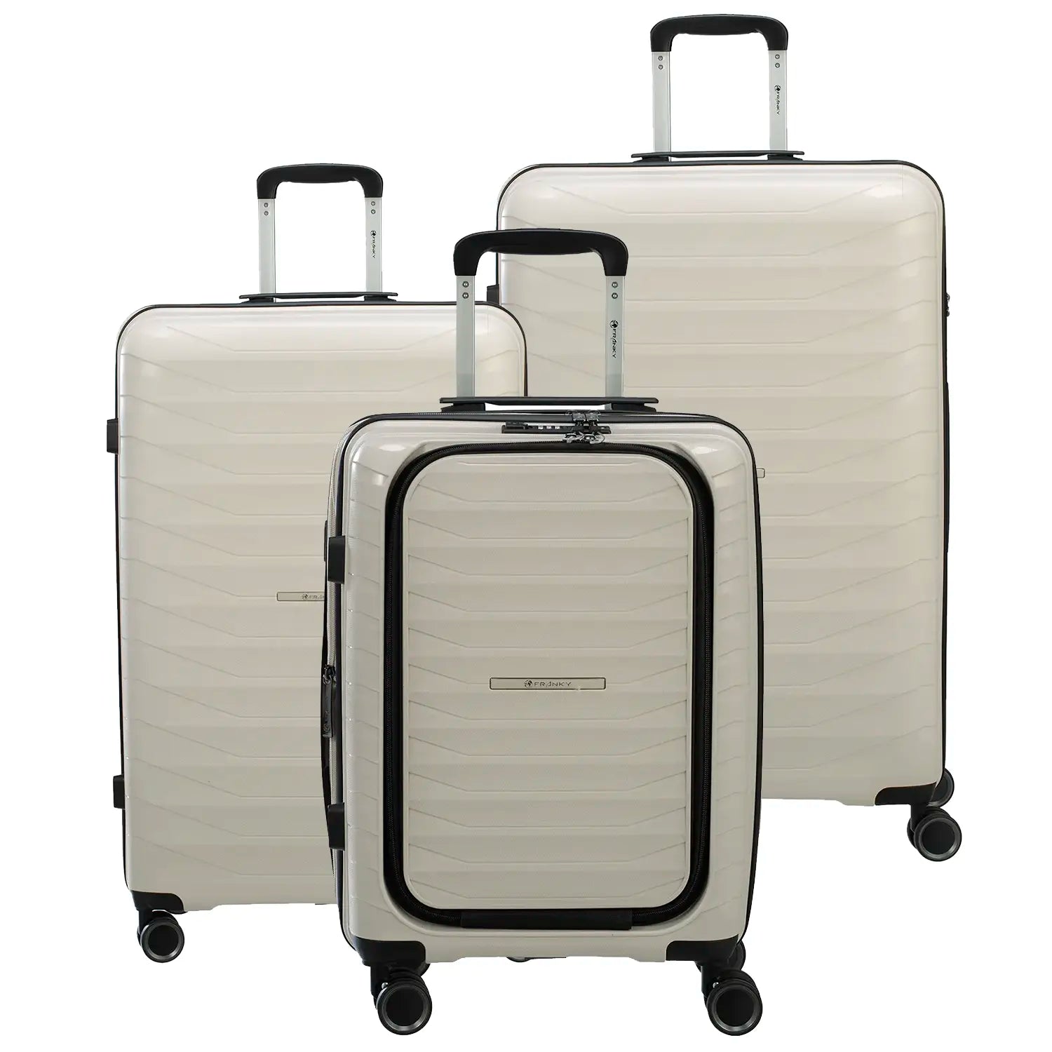 koffer-direkt.de PP15 4-Rollen Kofferset L/M/S Light Beige - 3-teiliges Trolley-Set mit Laptopfach