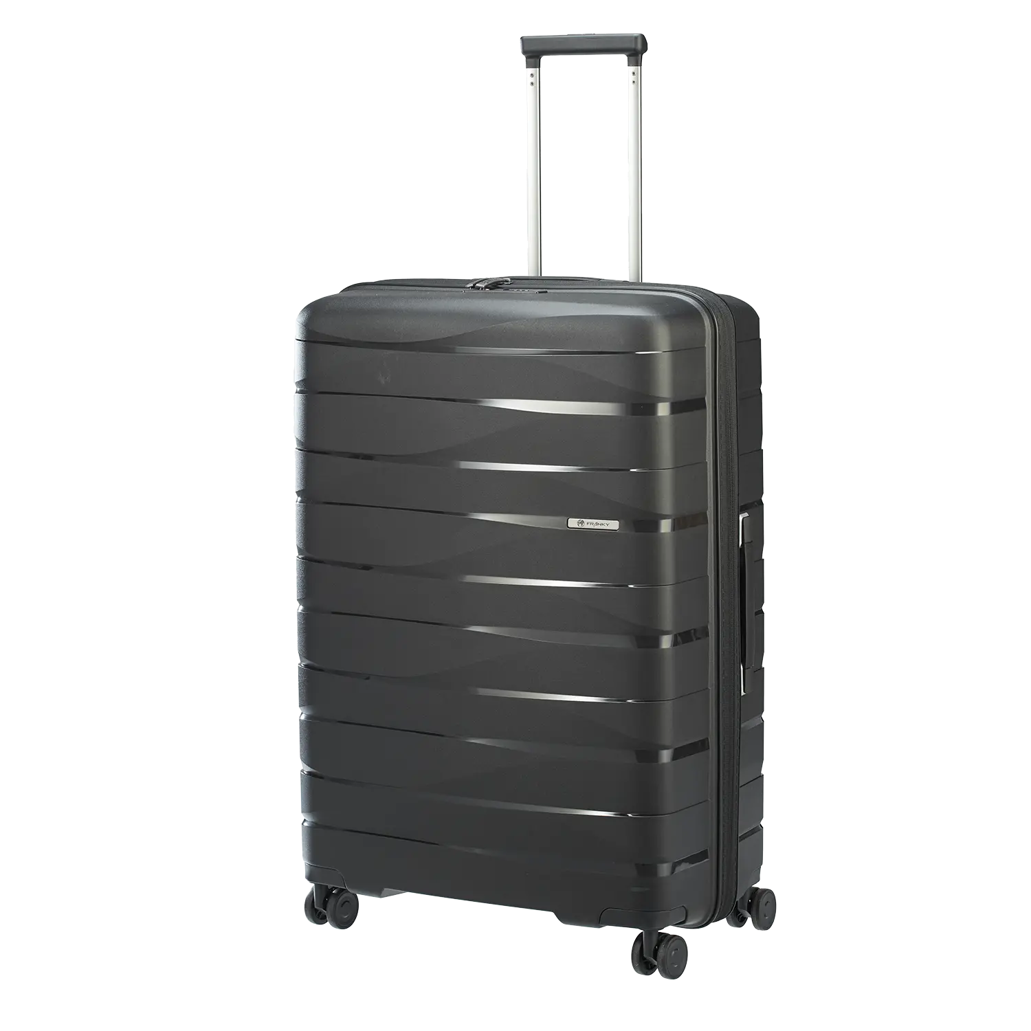 PP21 Hartschalenkoffer L schwarz Frontansicht - Großer Trolley 77x53x30cm mit Teleskopgriff