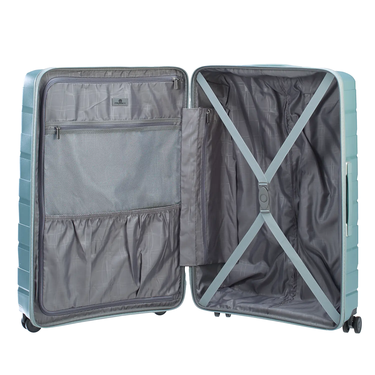 PP21 Trolley L Innenraum green metallic 83 Liter Packvolumen mit Packgurten und Trennwand