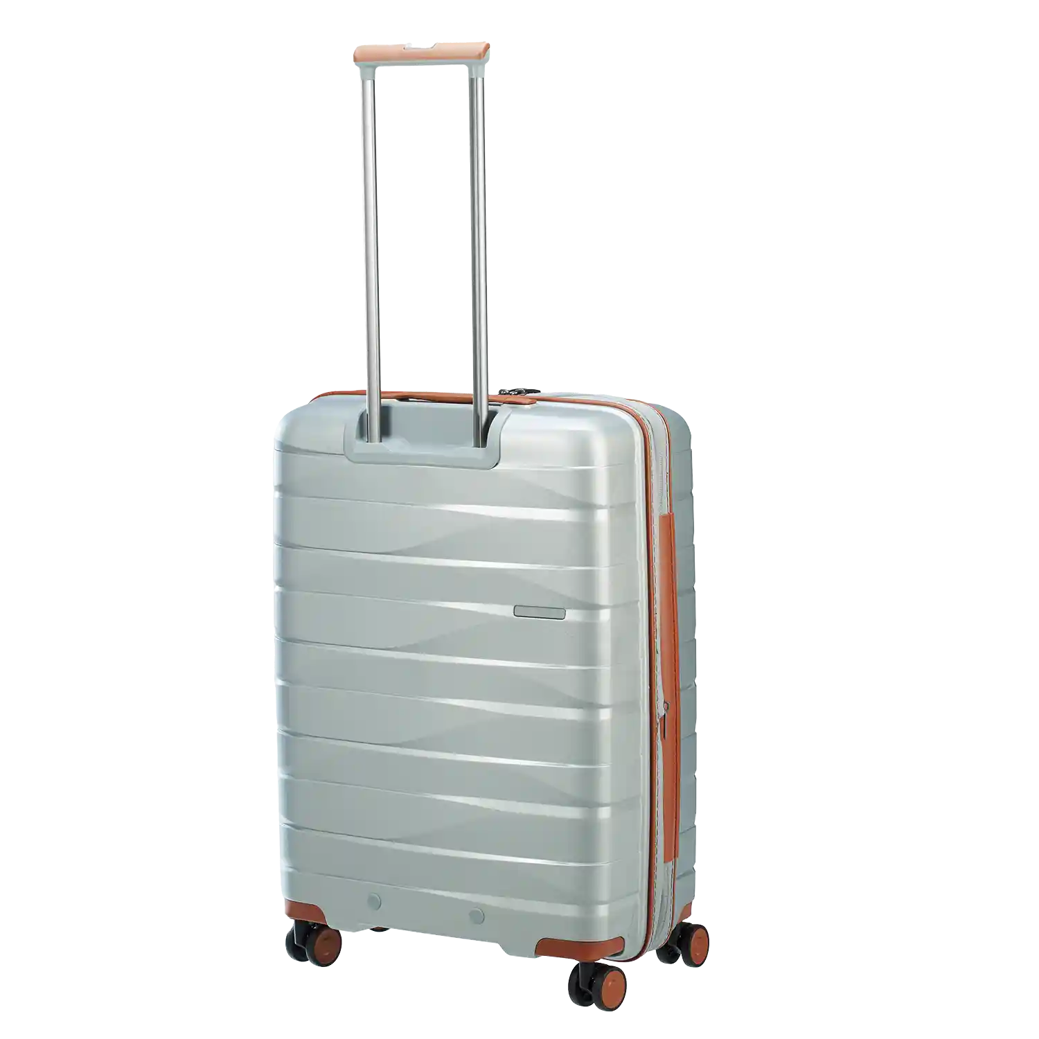 Rückansicht koffer-direkt.de PP21 Trolley Silver Metallic – robuster Reisekoffer mit 4 Doppelrollen