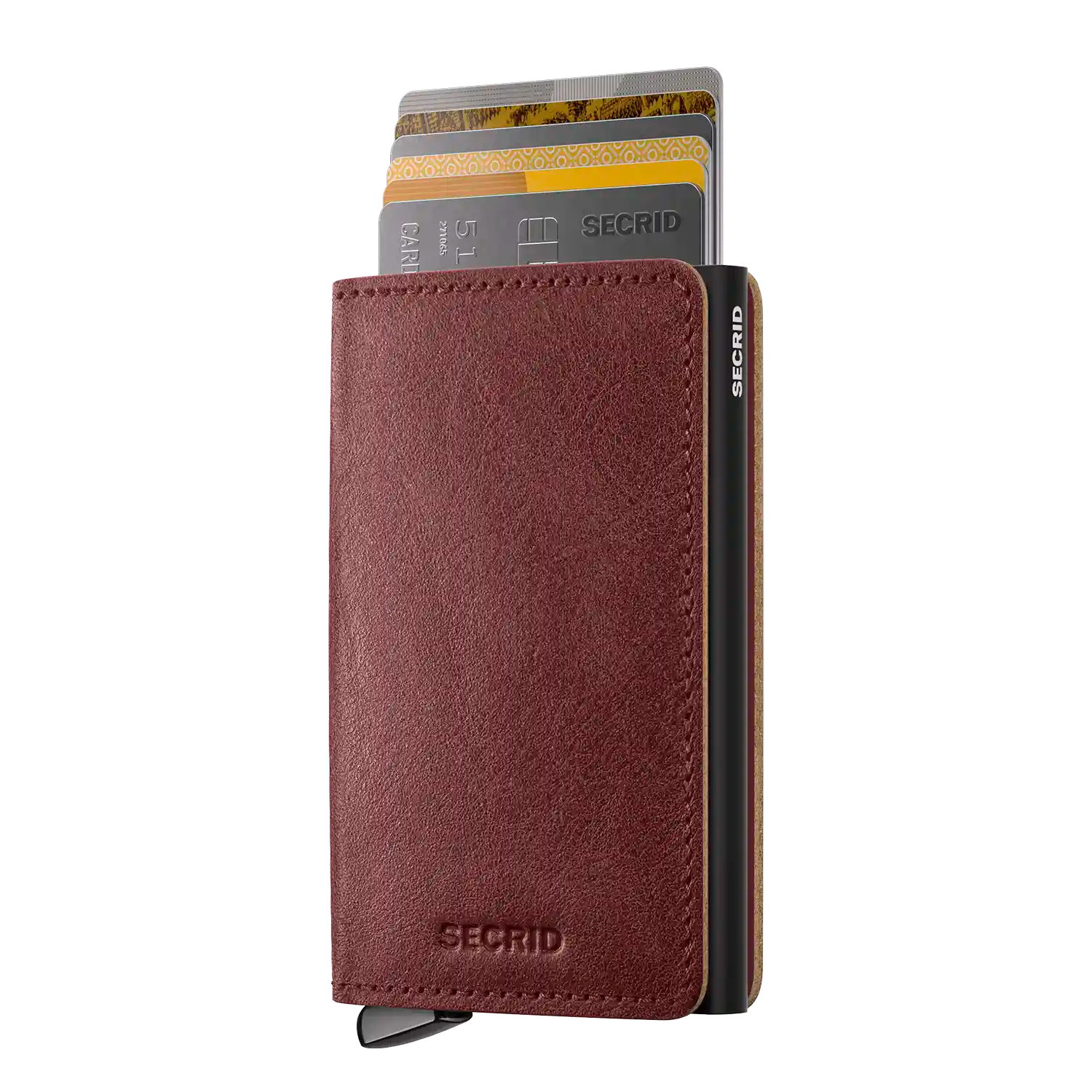 Secrid Slimwallet Basco Brown+ Detailansicht - schlankes Kartenetui mit Aluminium-Mechanismus