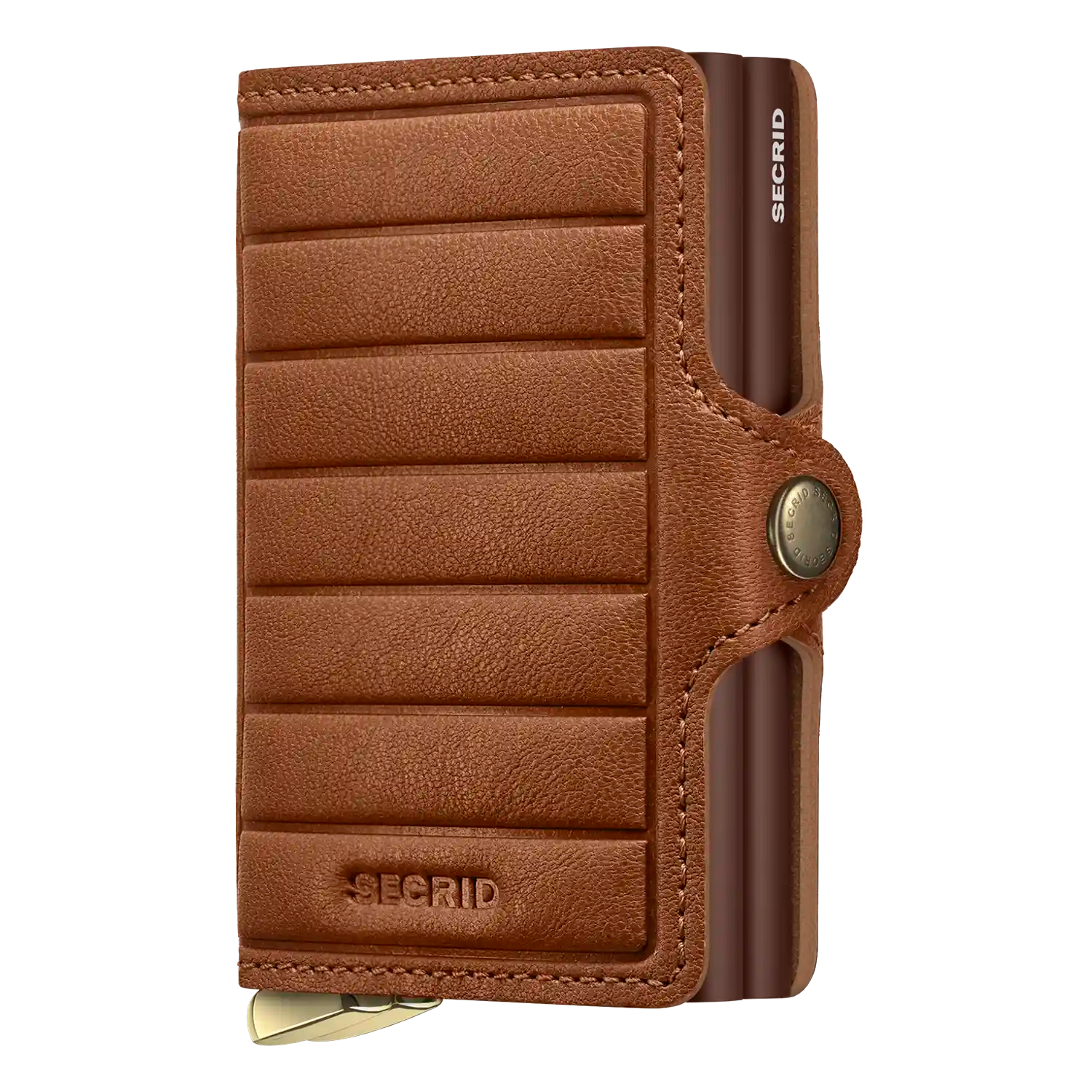 Secrid Premium Kollektion Twinwallet Emboss Lines 10 cm Cognac – exklusive braune Leder-Geldbörse mit Linienprägung und Doppel-Cardprotector