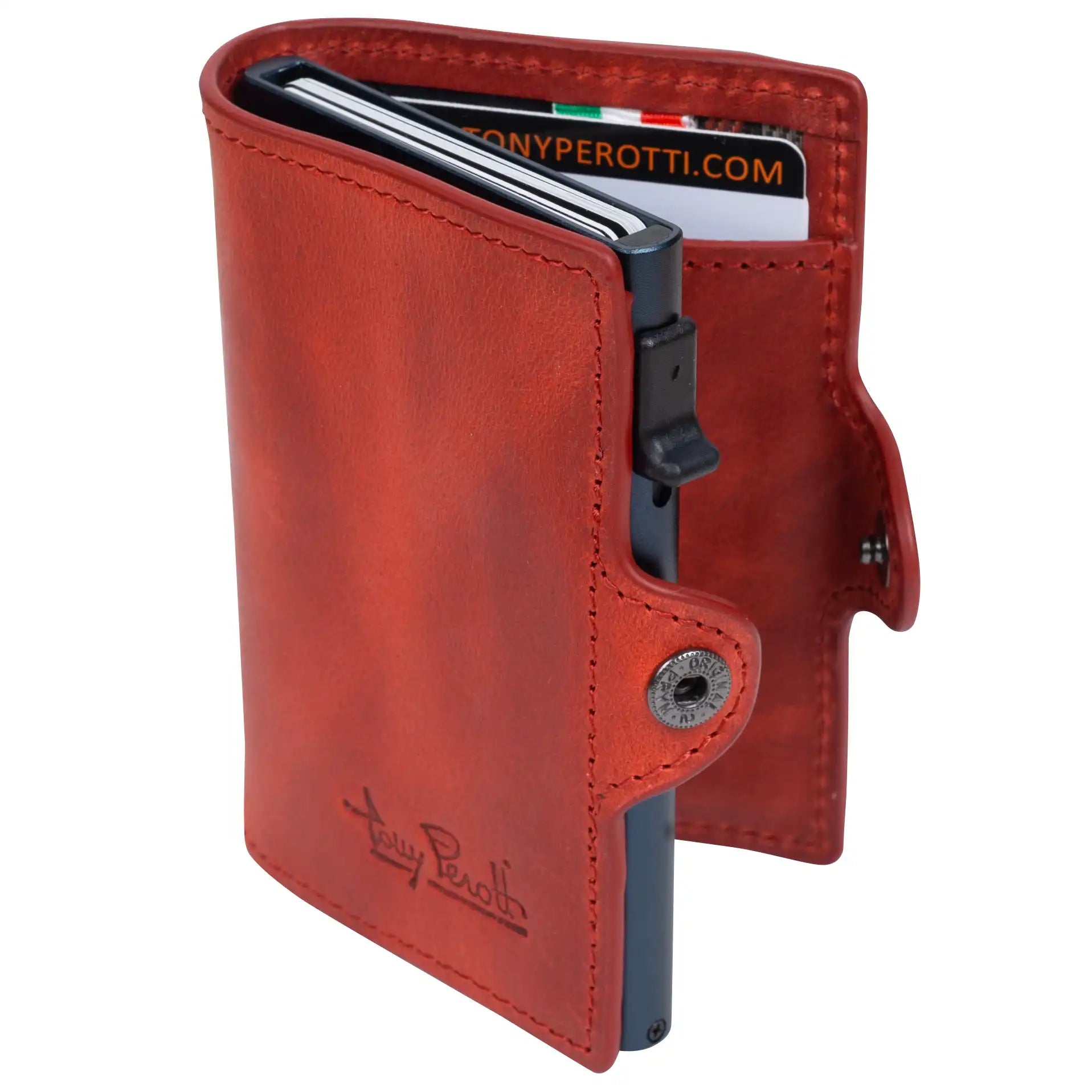 Tony Perotti Furbo Pull-Up Leather Credit Card Holder 10 cm - Red