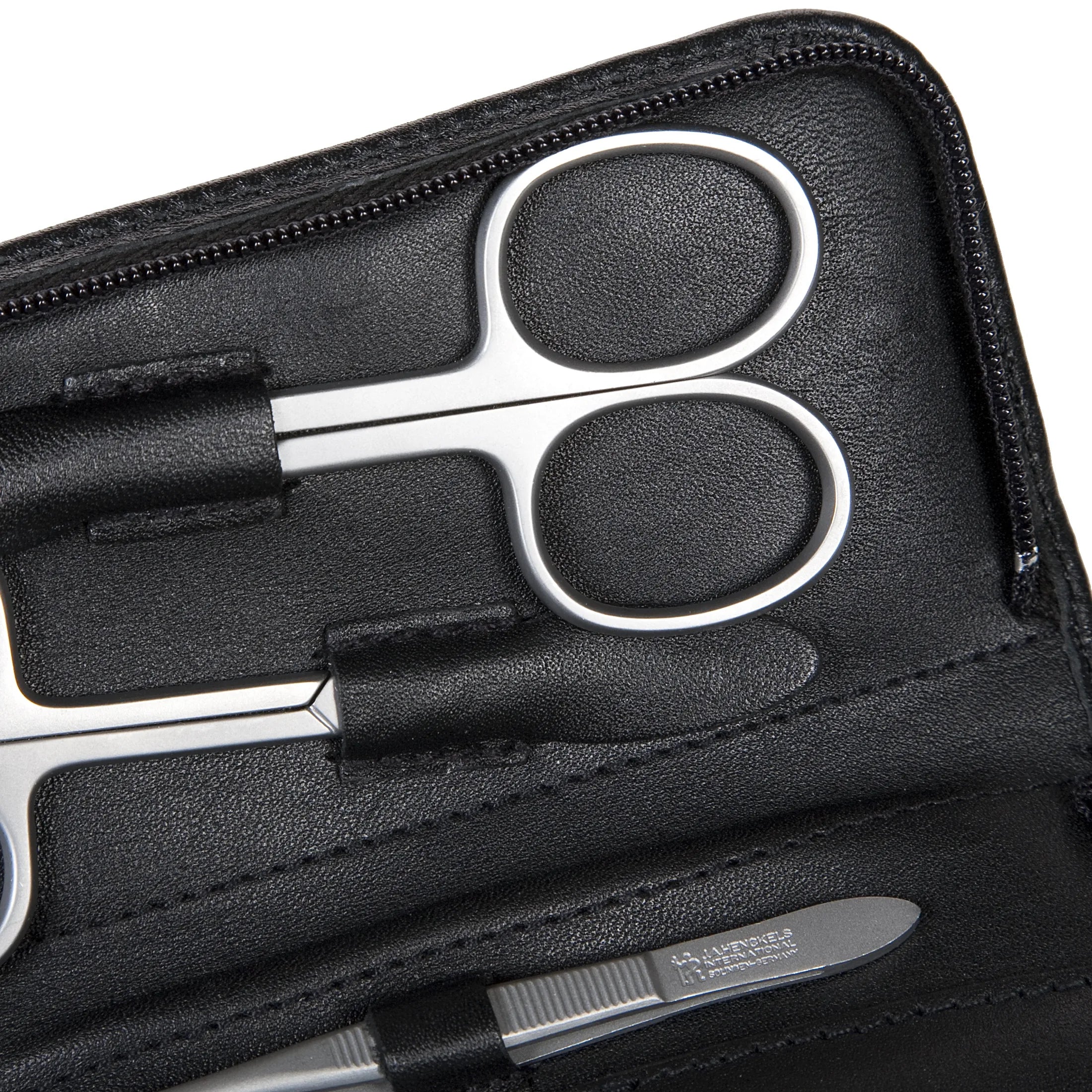 Windrose Nappa Manicure Reißverschlussetui aus Leder 14 cm - schwarz