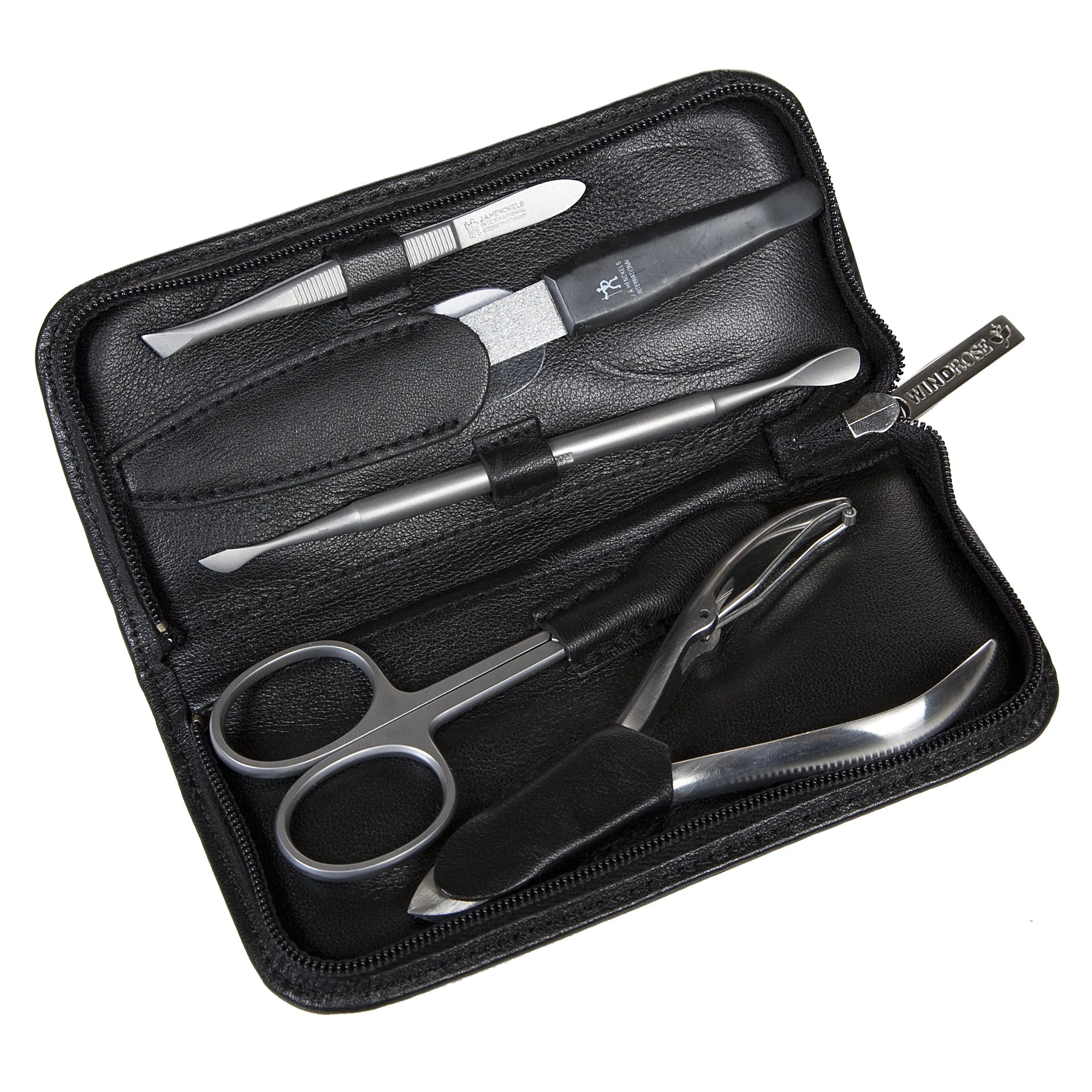 Windrose Nappa Manicure Zippered Leather Case - Black
