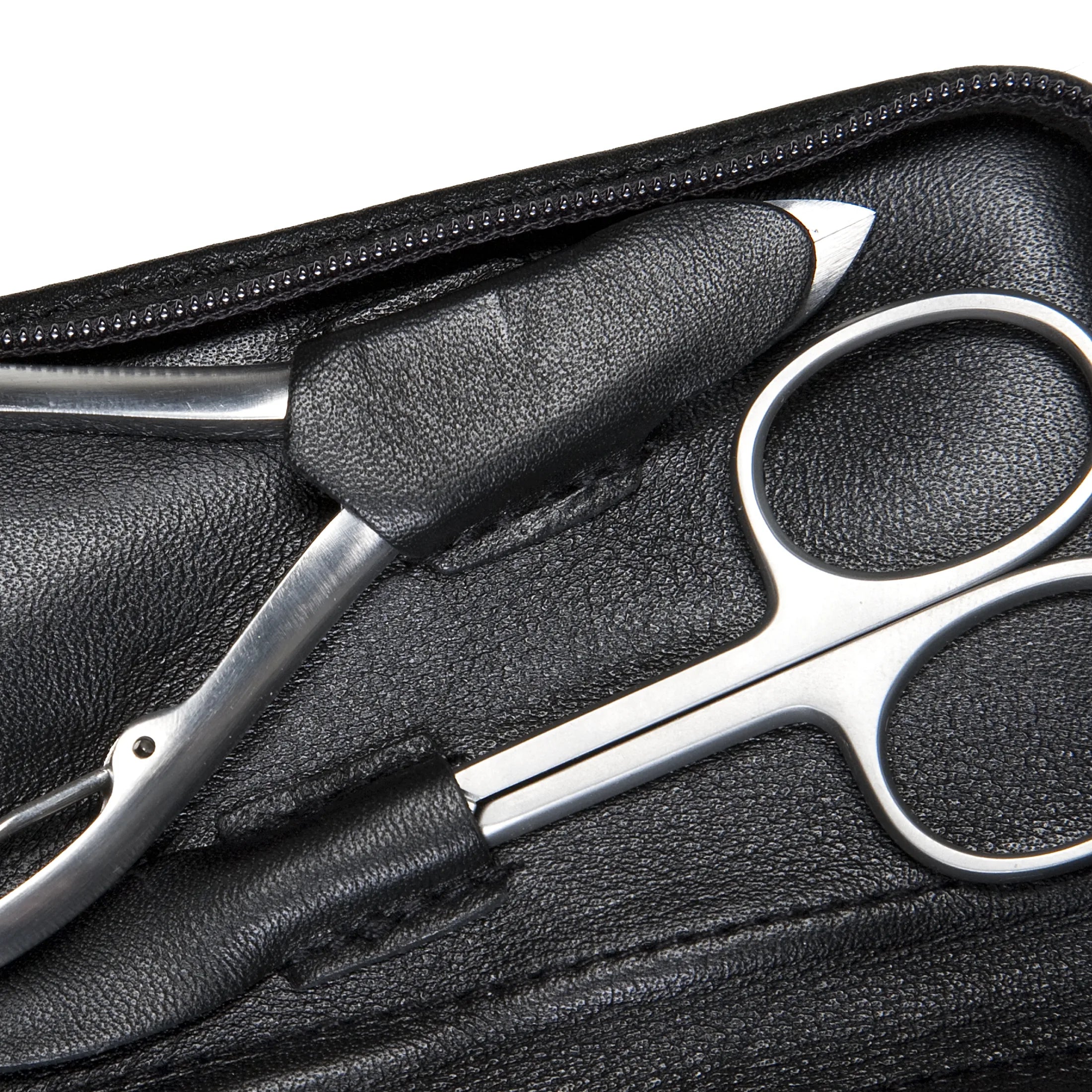 Windrose Nappa Manicure Zippered Leather Case - Black