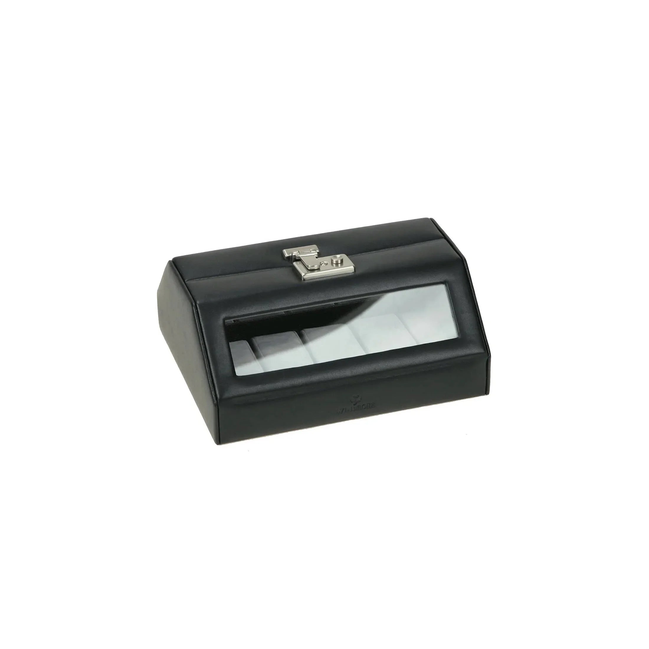 Windrose Nappa Uhrenkoffer aus Leder - schwarz