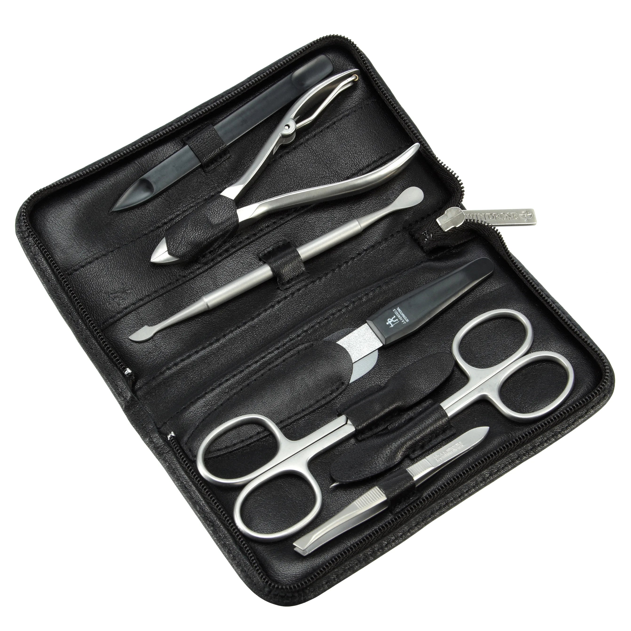 Windrose Nappa Manicure Zipper Case 15 cm - black