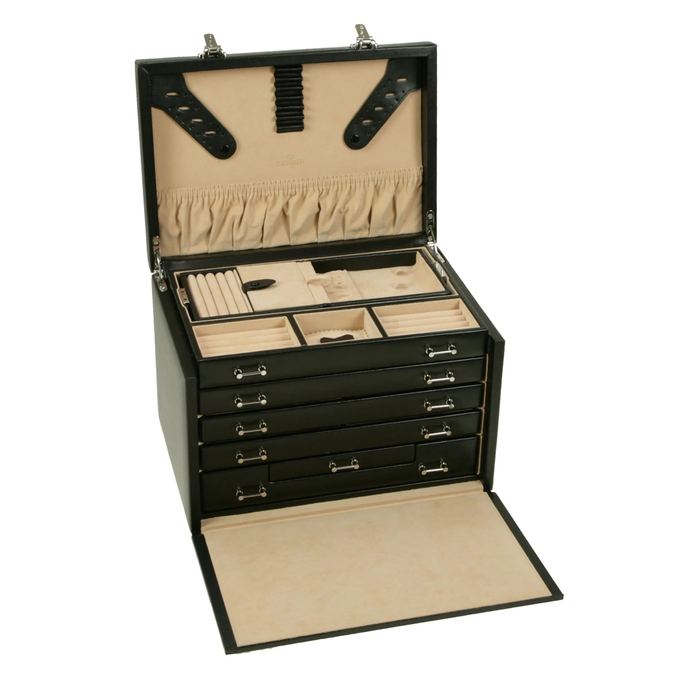 Windrose Ambiance Jewelry Case / Watch Case 5 Levels Made of Leather - Black