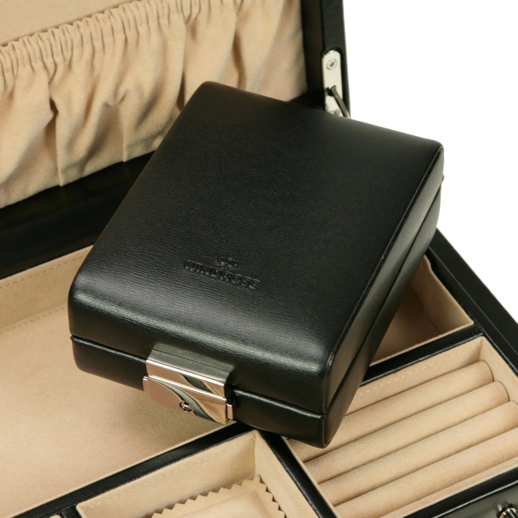 Windrose Ambiance Jewelry Case / Watch Case 5 Levels Made of Leather - Black