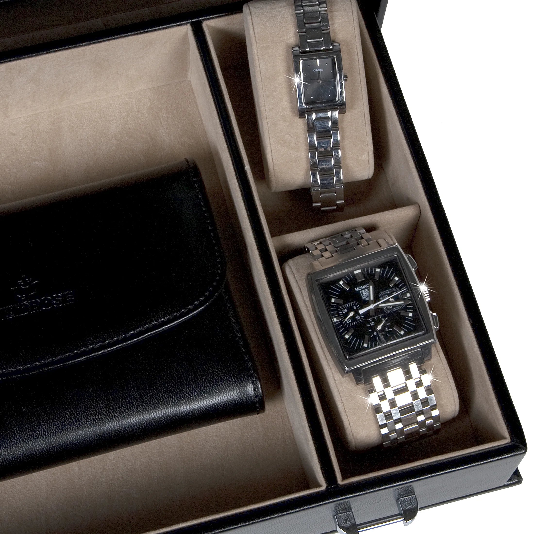 Windrose Merino Schmuck-/ Uhrenkoffer mit Schmucktasche 33 cm - schwarz