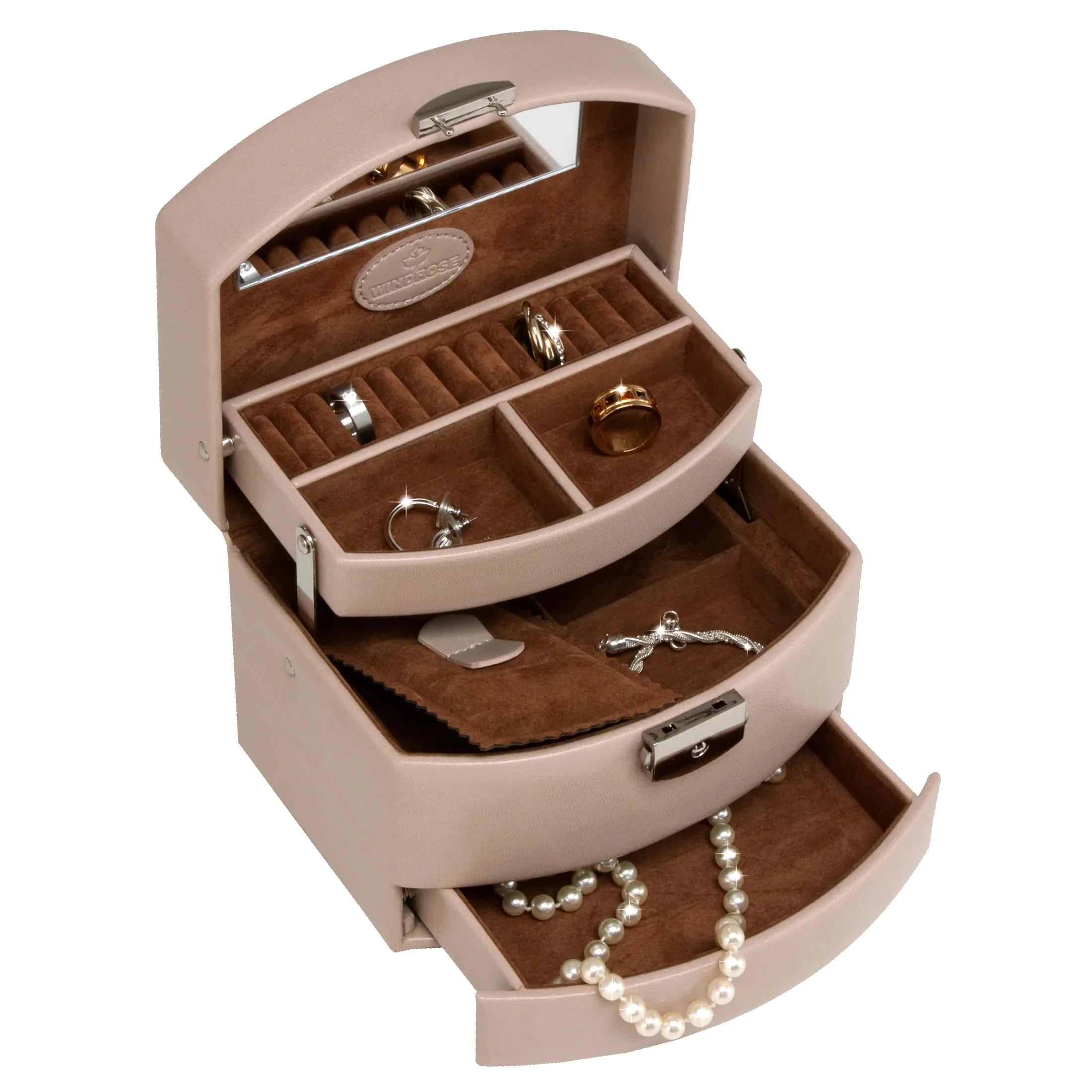 Windrose Merino Automatic Jewelry Case 17 cm - black