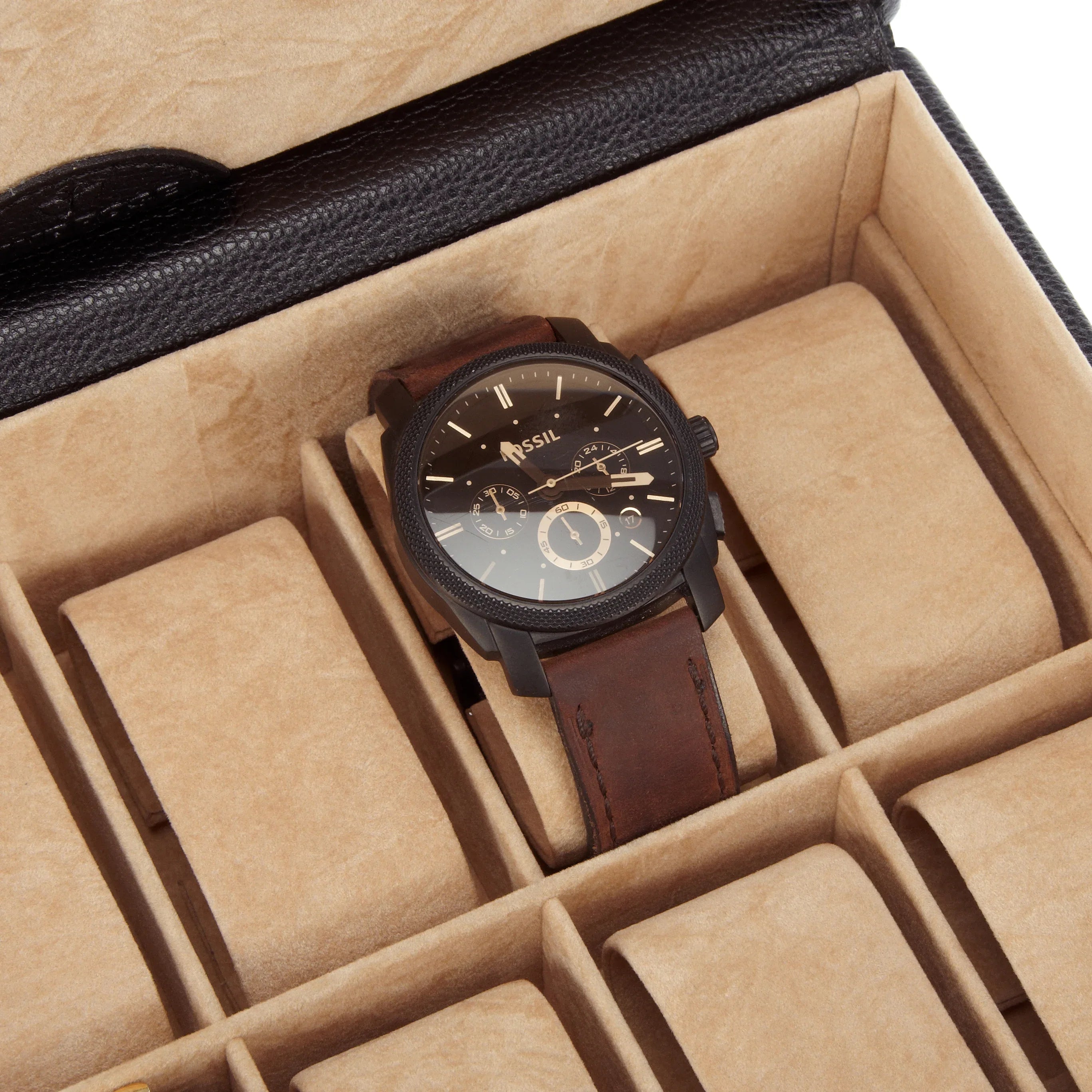 Windrose Beluga Uhrenkassette für 10 Uhren 24 cm - schwarz