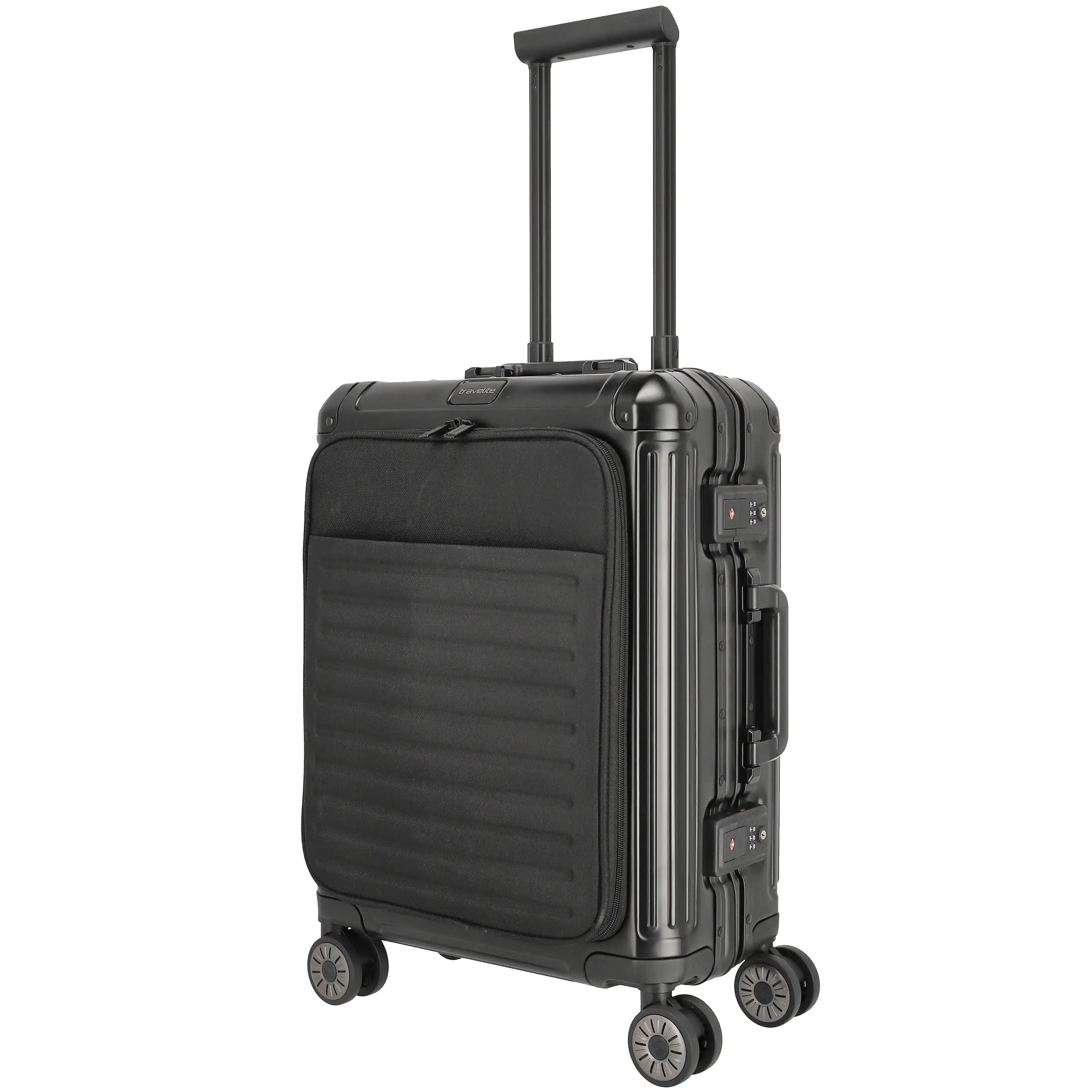 Travelite Next 4-Rollen Kabinentrolley mit Vortasche 55 cm - Schwarz