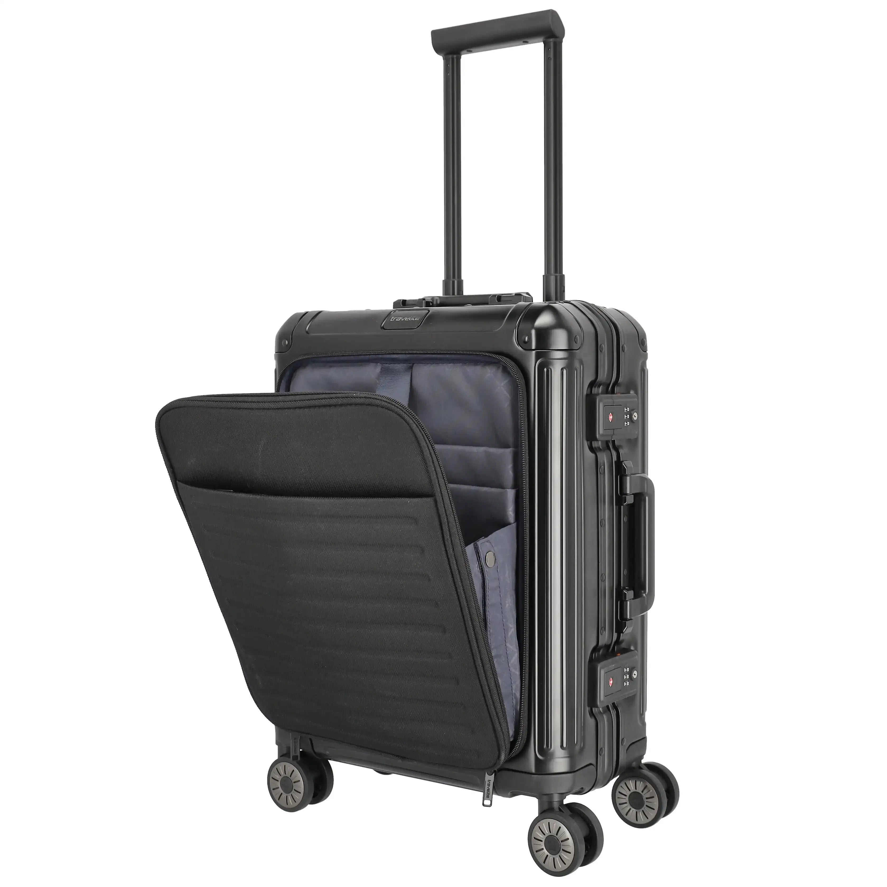 Travelite Next 4-Rollen Kabinentrolley mit Vortasche 55 cm - Schwarz