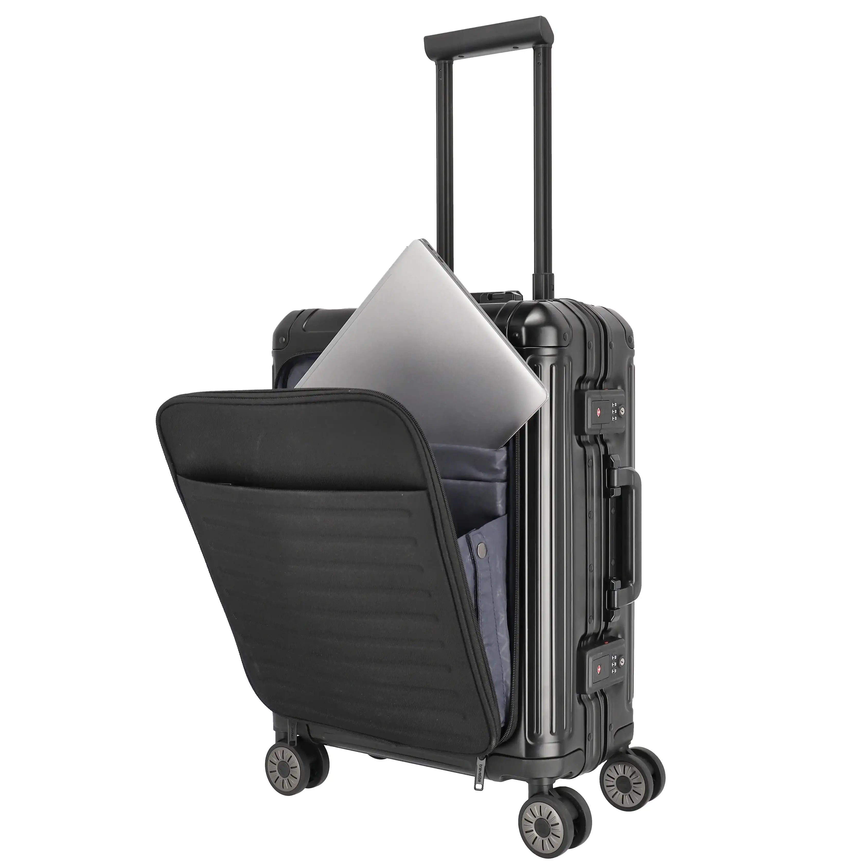 Travelite Next 4-Rollen Kabinentrolley mit Vortasche 55 cm - Schwarz