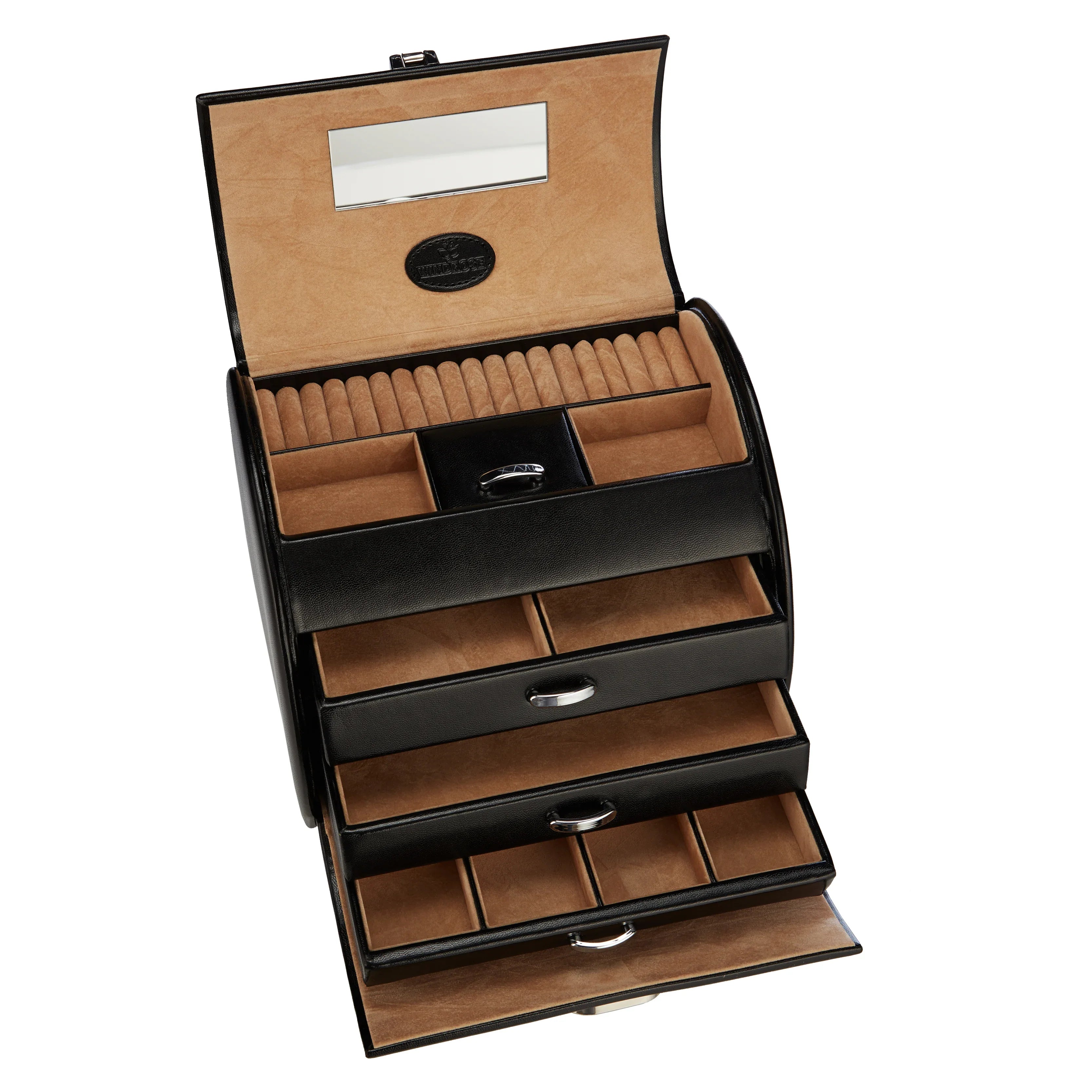 Windrose Merino Jewelry Case 4 Levels 22 cm - black