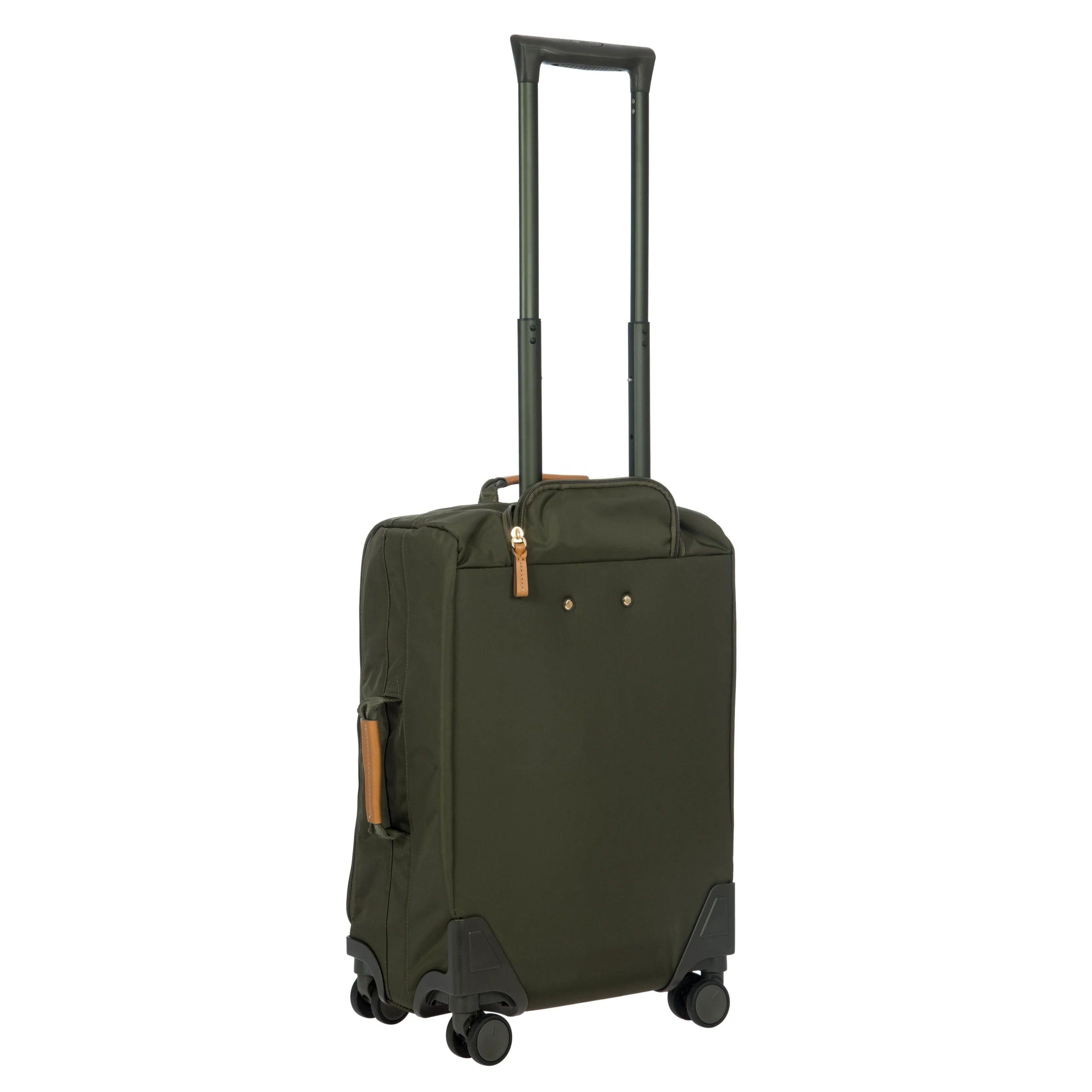 Brics X-Travel Kabinentrolley Olive - Rückseite mit vier Rollen und Lederdetails