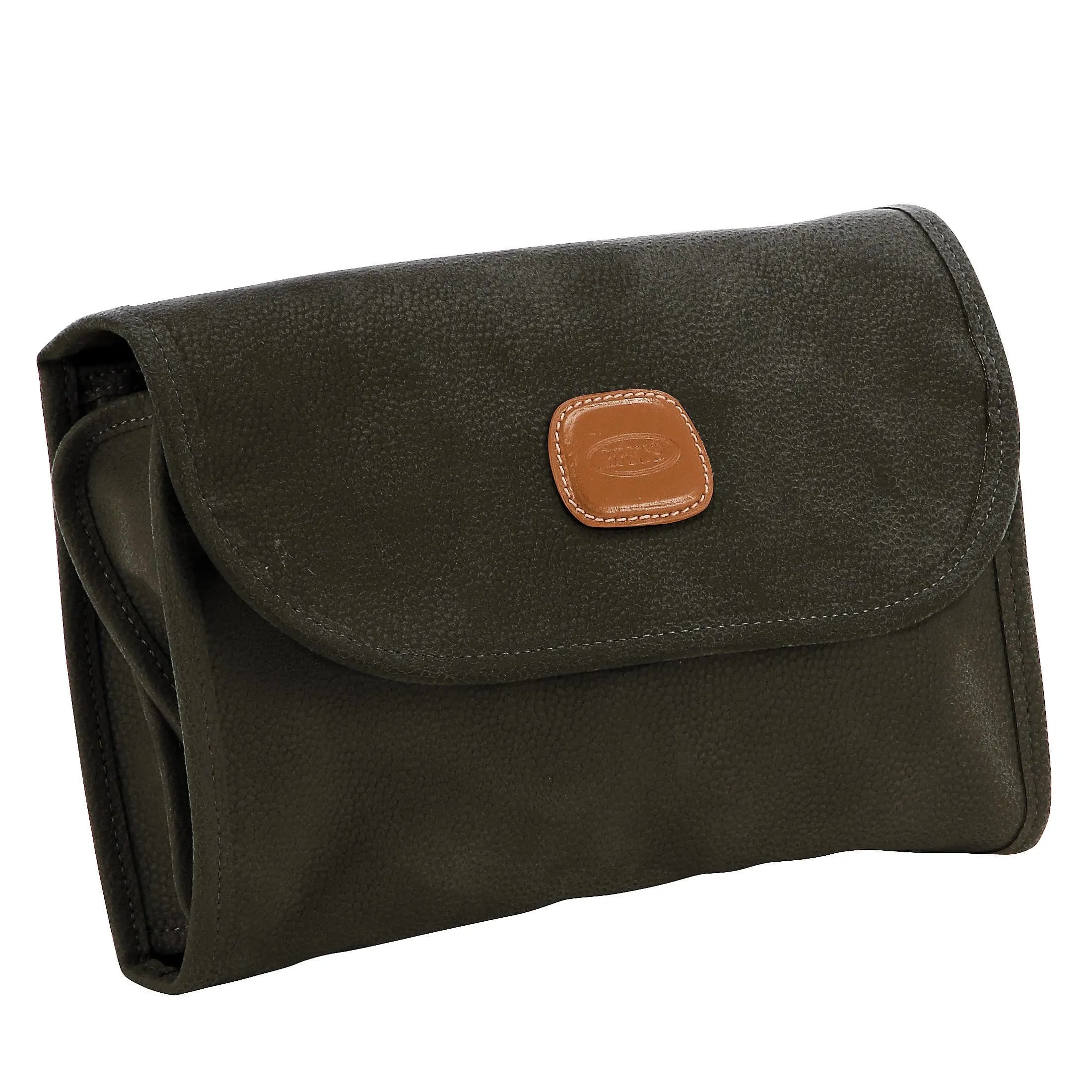 Brics Life Kosmetiktasche 26 cm, olivefarben, mit Überschlagklappe und Lederapplikation