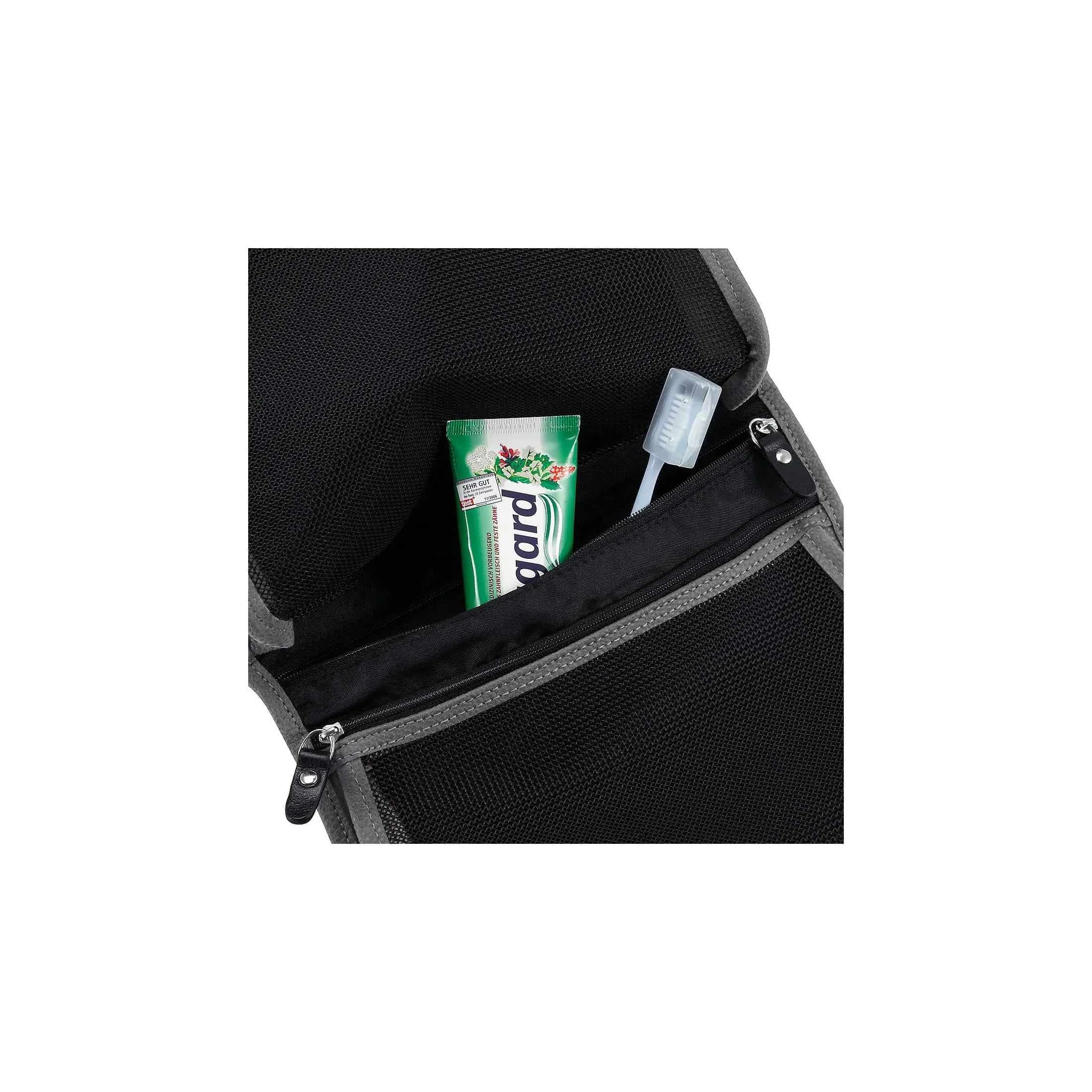 Brics Life Kosmetiktasche 26 cm, grau, Netzfach mit Zahnpasta und Zahnbürste
