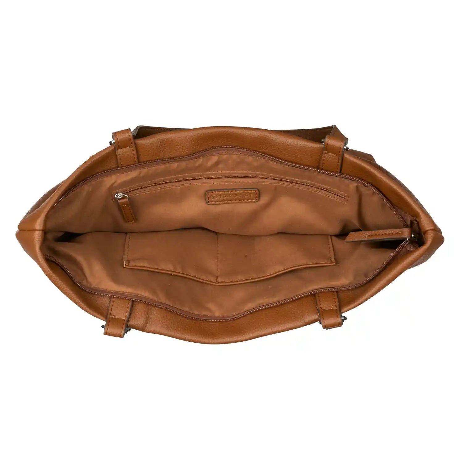 Tom Tailor Beca Zip Shopper L Cognac geöffnet mit großem Hauptfach und Innenfächern
