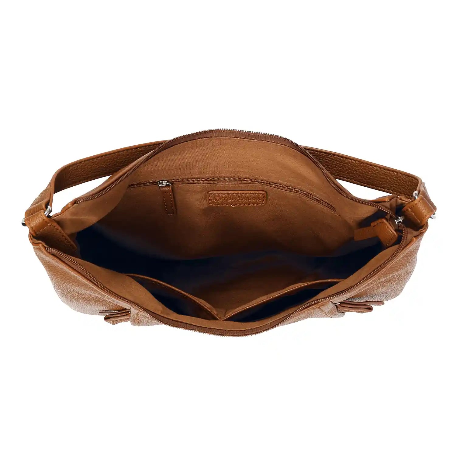 Tom Tailor Beca Hobo Bag M Cognac geöffnet mit Innenfächern und Stauraum