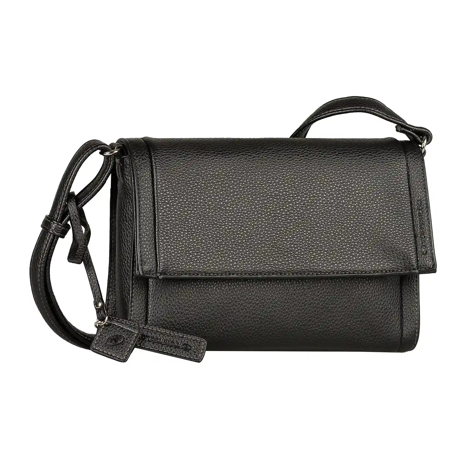 Tom Tailor Aspen Flap Bag S in Schwarz - kleine Überschlagtasche  25 cm, aus weich gekörntem Lederimitat"