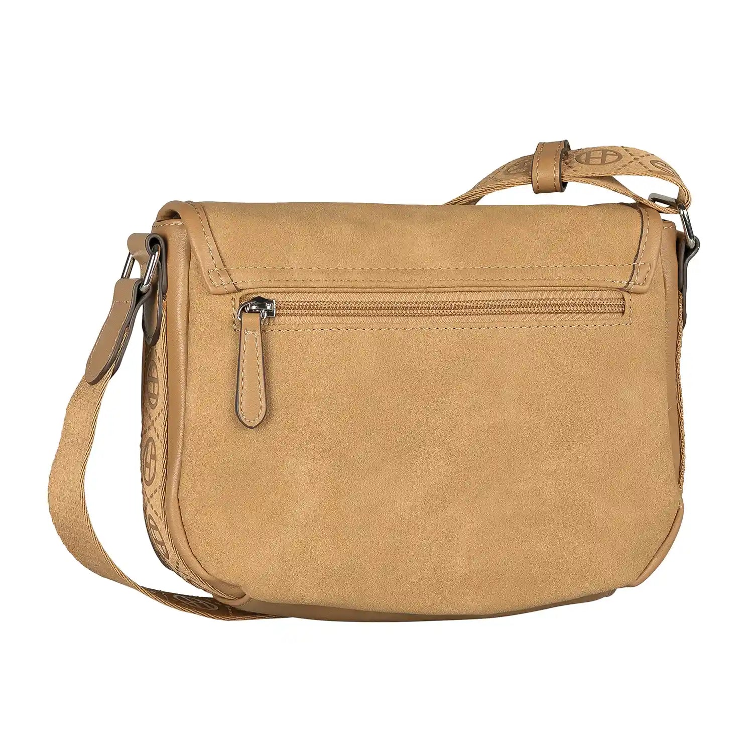 Stilvolle Tom Tailor Yara Saddle Bag in Camel, 24 cm - Rückansicht der klassischen Crossbody-Tasche