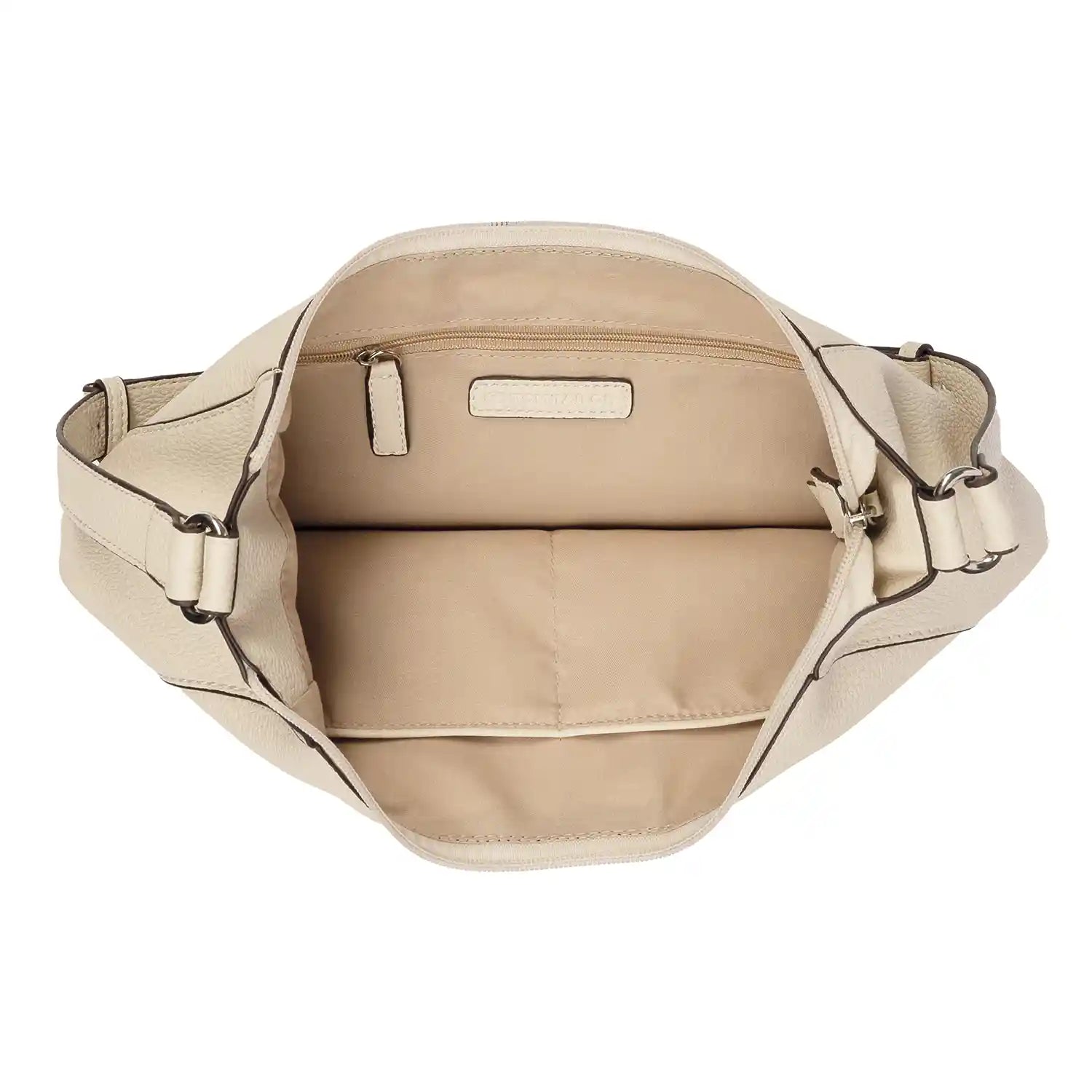 Innenansicht der Tom Tailor Dahlia Hobo Bag Off White mit geräumigem Hauptfach und Organizerfächern